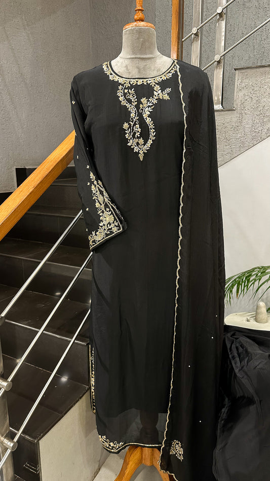 Elegant Black Embroidered Churidar Set with Dupatta | Party Wear Ethnic Suit for Women