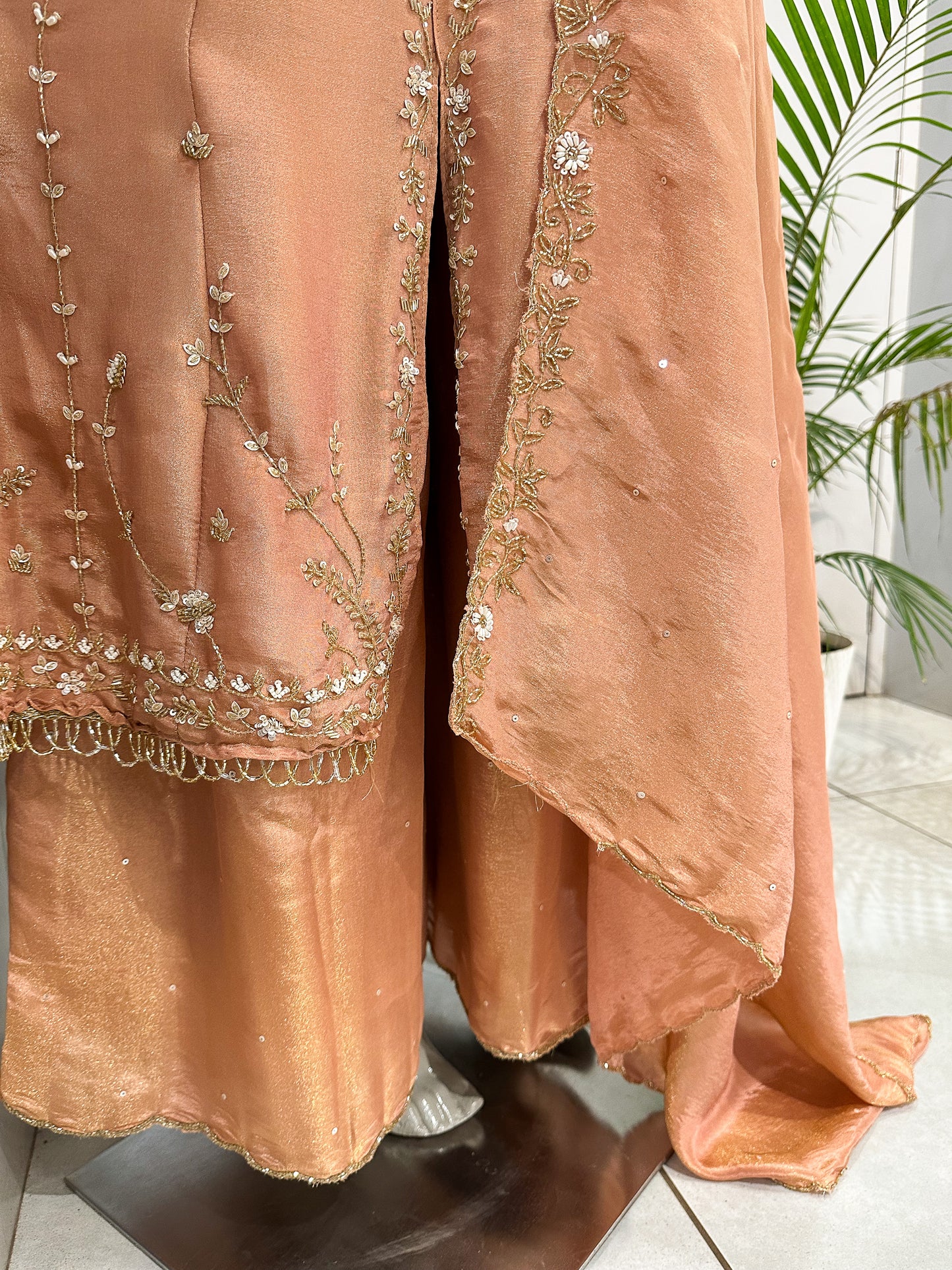 Peach Shimmer Embroidered Salwar Set with Dupatta | Elegant Party Wear