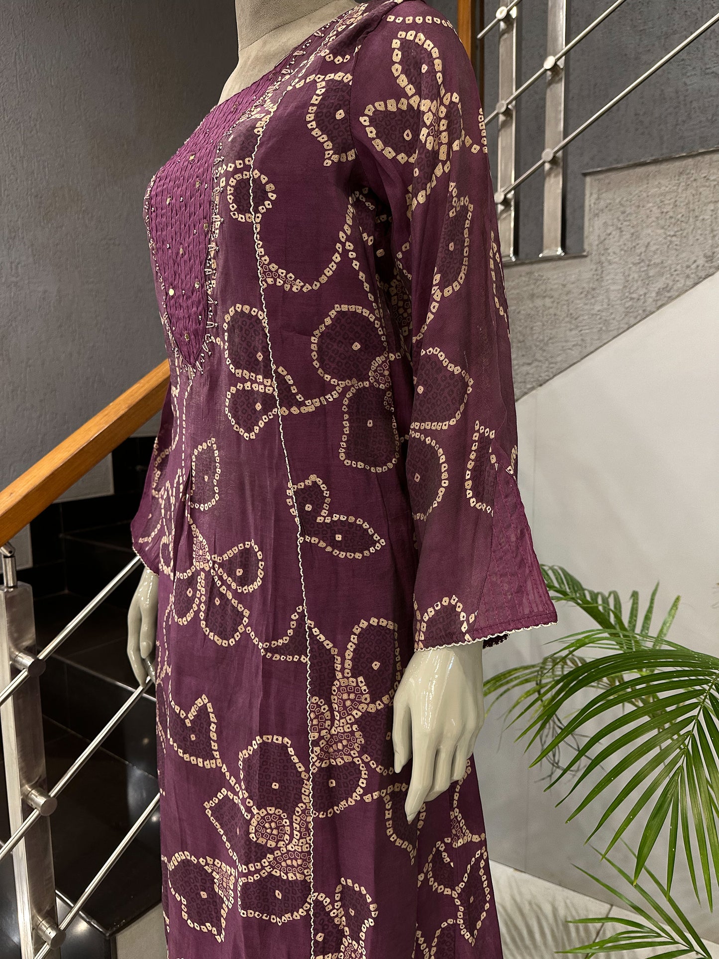 Elegant Wine Muslin Ready-to-Wear Churidar Set with Mirror Work & Designer Dupatta