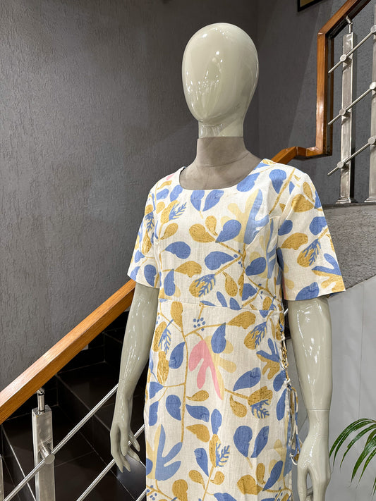 Designer Side Tie Cotton Kurta Dress for Women