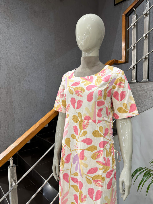 Luxury Casual Cotton Kurta for Women with Side Tie Detail