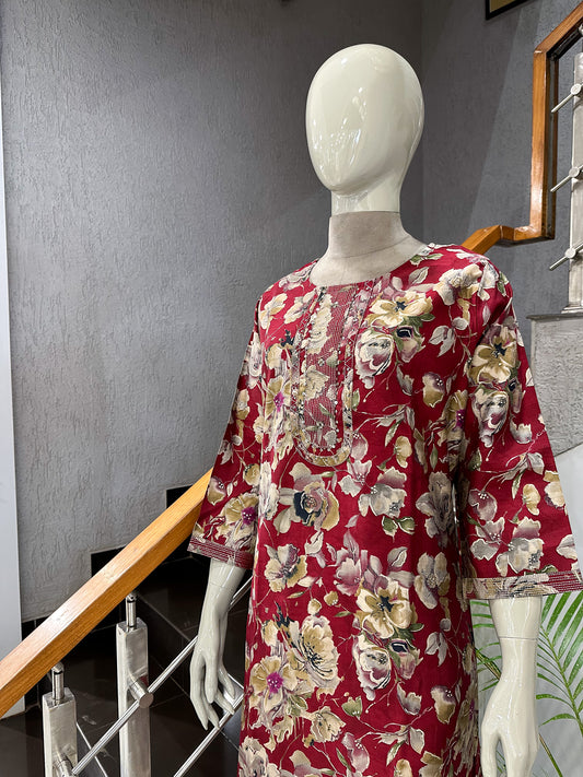 Luxury Floral Muslin Kurta for Women