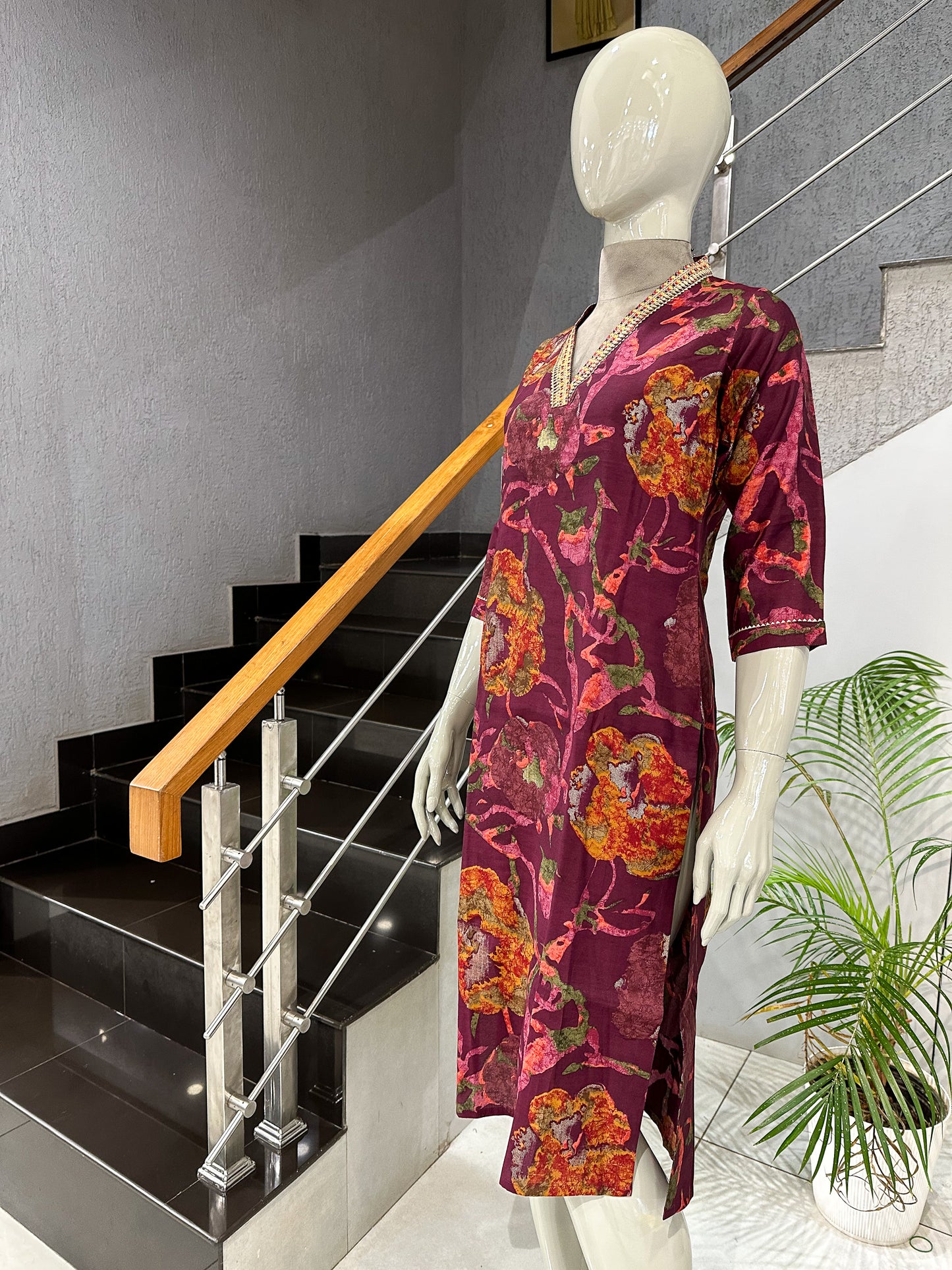 Designer Wine Red Ethnic Kurta
