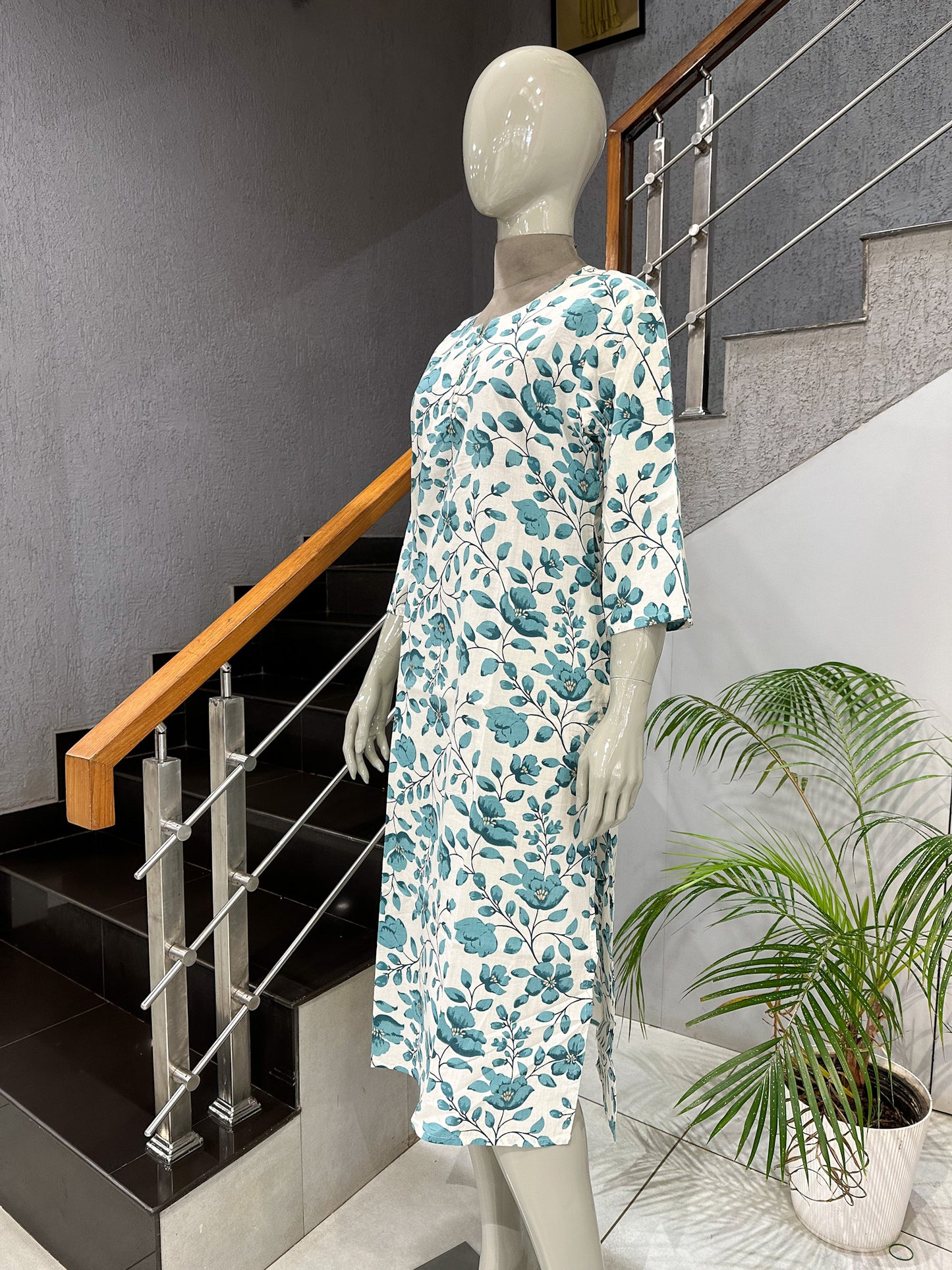 White Floral Cotton Kurta for Women | Premium Casual Printed Ethnic Wear Kurti