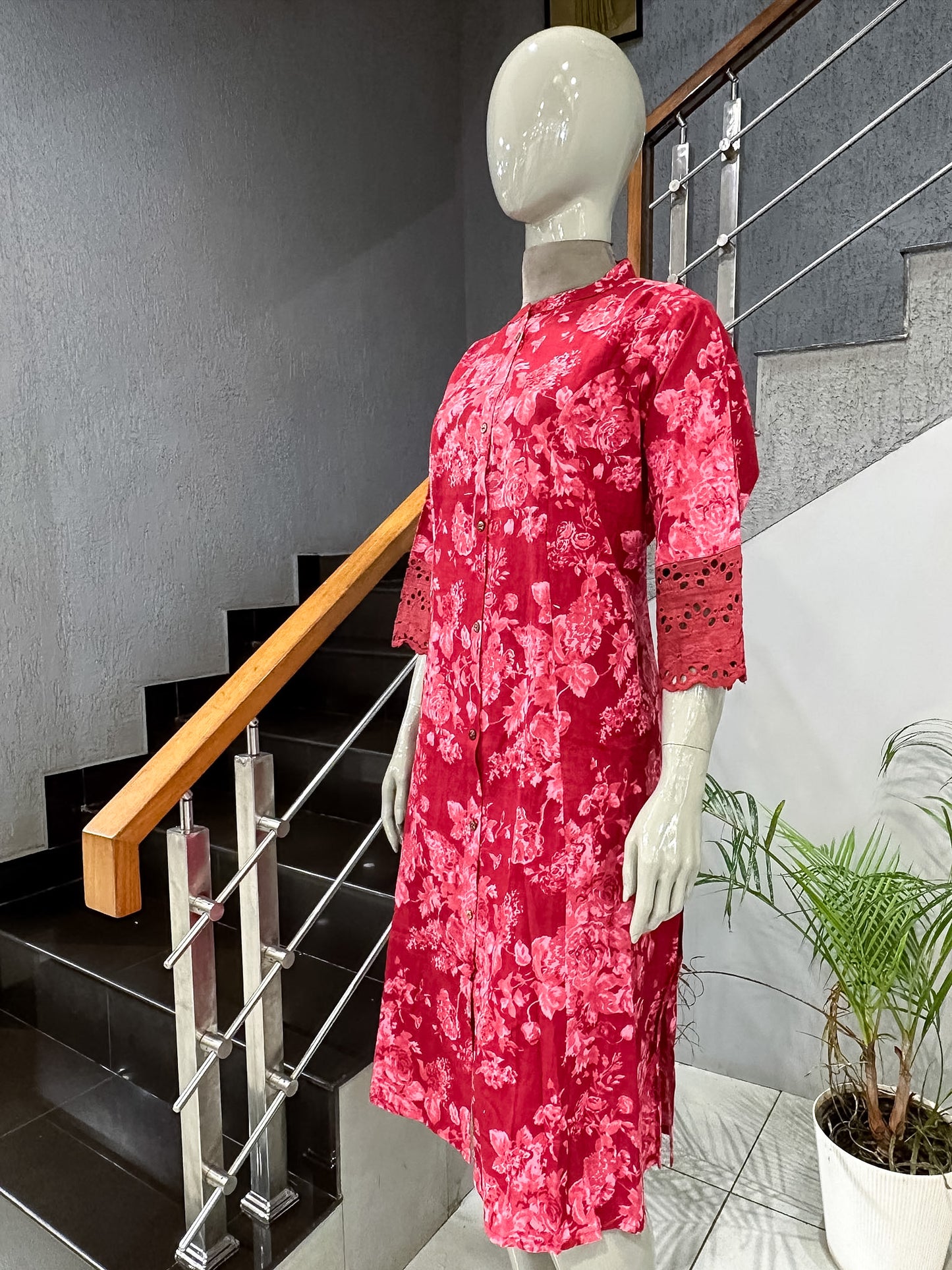 Premium Pink Floral Printed Cotton Straight Kurta for Women | Elegant Casual Ethnic Kurti