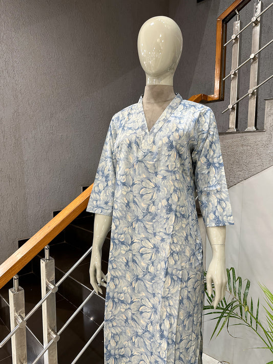 Elegant Blue Printed Muslin Kurta Online