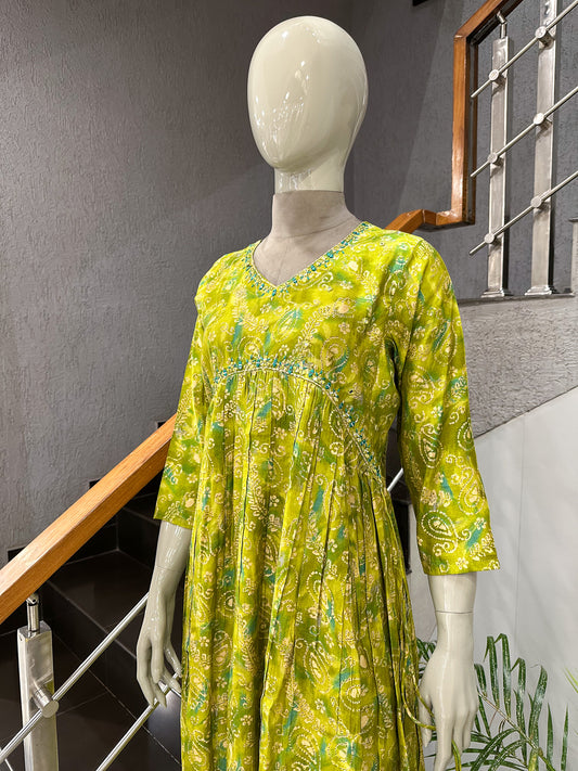 Designer Printed Muslin Gown Kurta