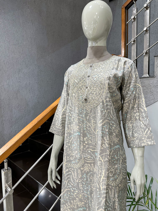 Grey Premium Muslin Kurti