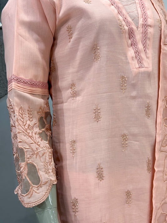 Blush Pink Mul Chanderi Party Wear CHURIDAR Set with Embroidered Dupatta | Premium Ethnic Wear for Women