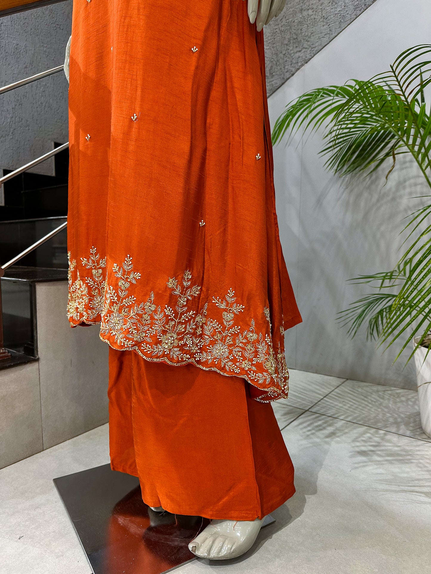 Luxury Orange Dola Silk Party Wear Anarkali Set with Organza Dupatta & Embroidery Work | Premium Women’s Ethnic Wear