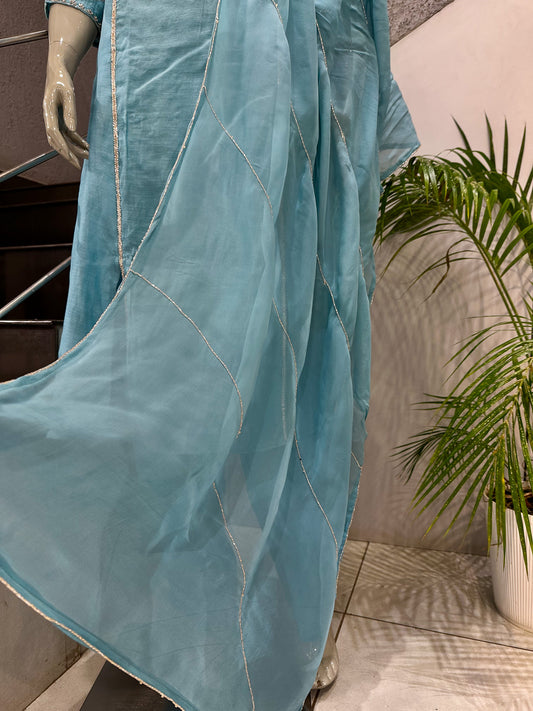 Premium Sky Blue Mul Cotton Party Wear Anarkali Set with Organza Dupatta | Elegant Women’s Ethnic Wear