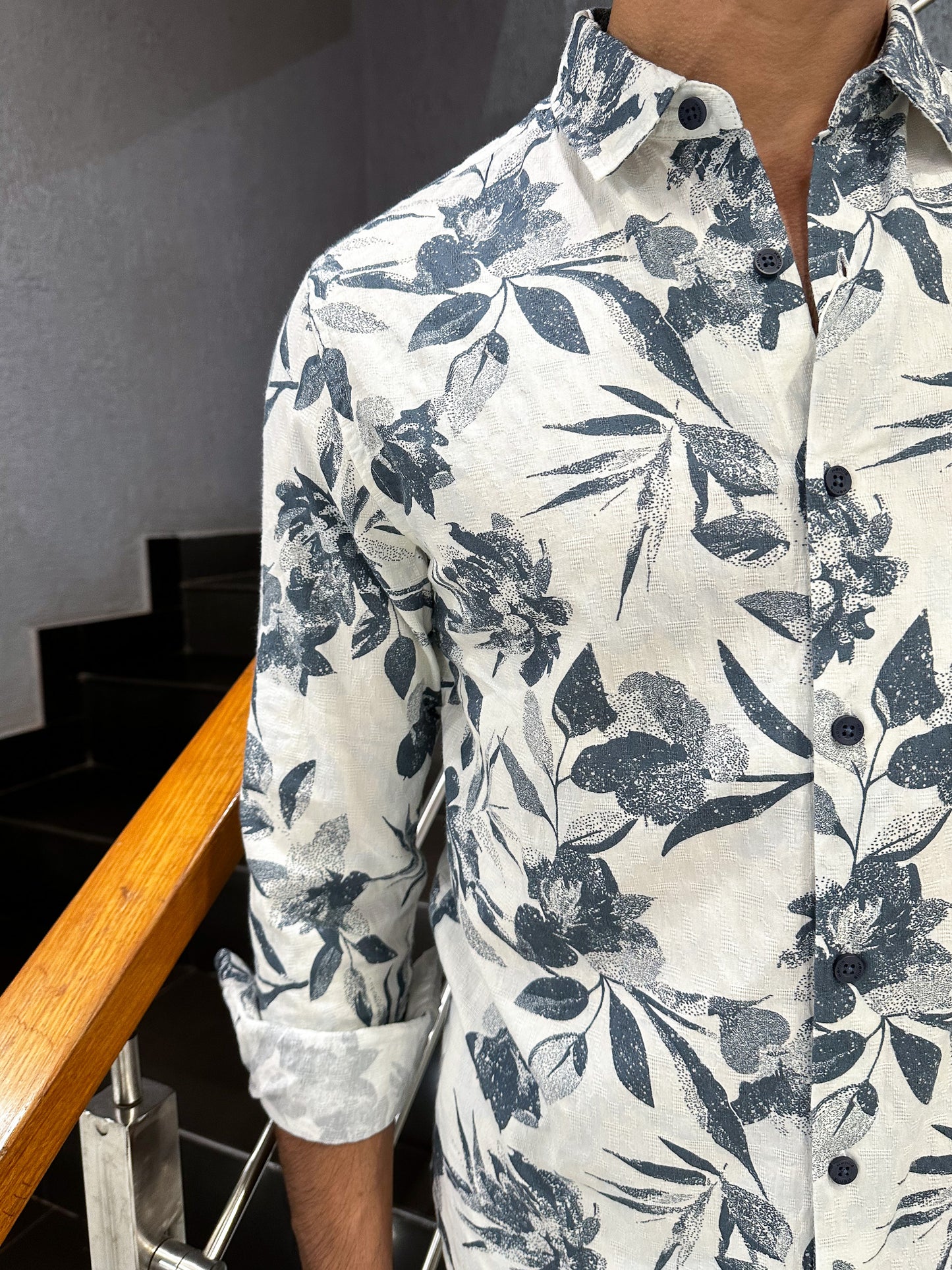 HENIIS Premium White Floral Digital Print Cotton Shirt for Men | Luxury Casual Partywear Shirt