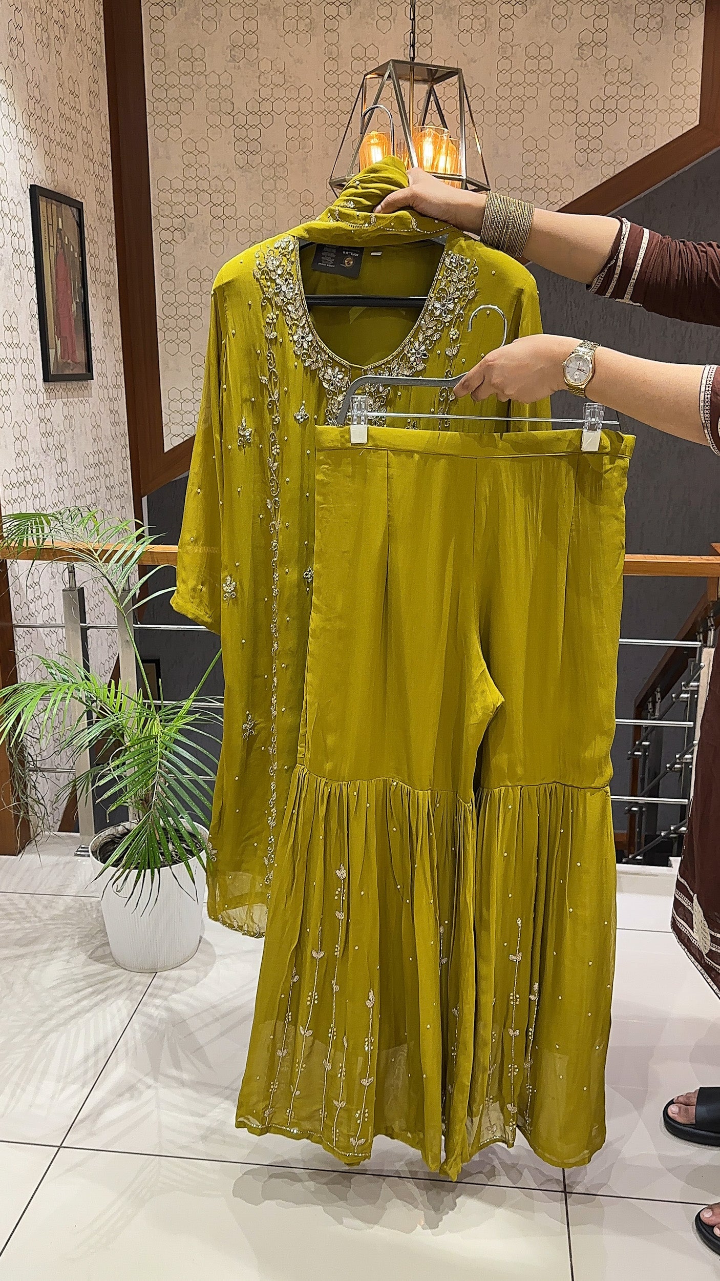 SHOWOFF Luxe Chiffon Hand-Embroidered Festive Partywear Sharara Set With Dupatta