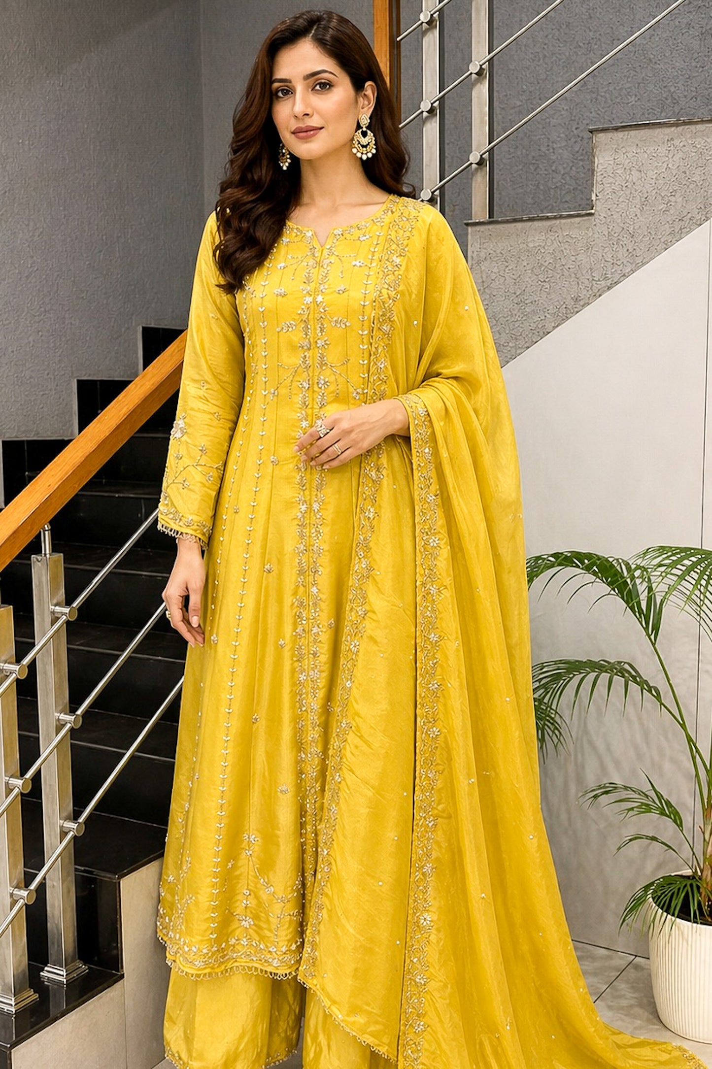 Mustard Yellow Shimmer Salwar Set with Embroidered Dupatta | Premium Party Wear