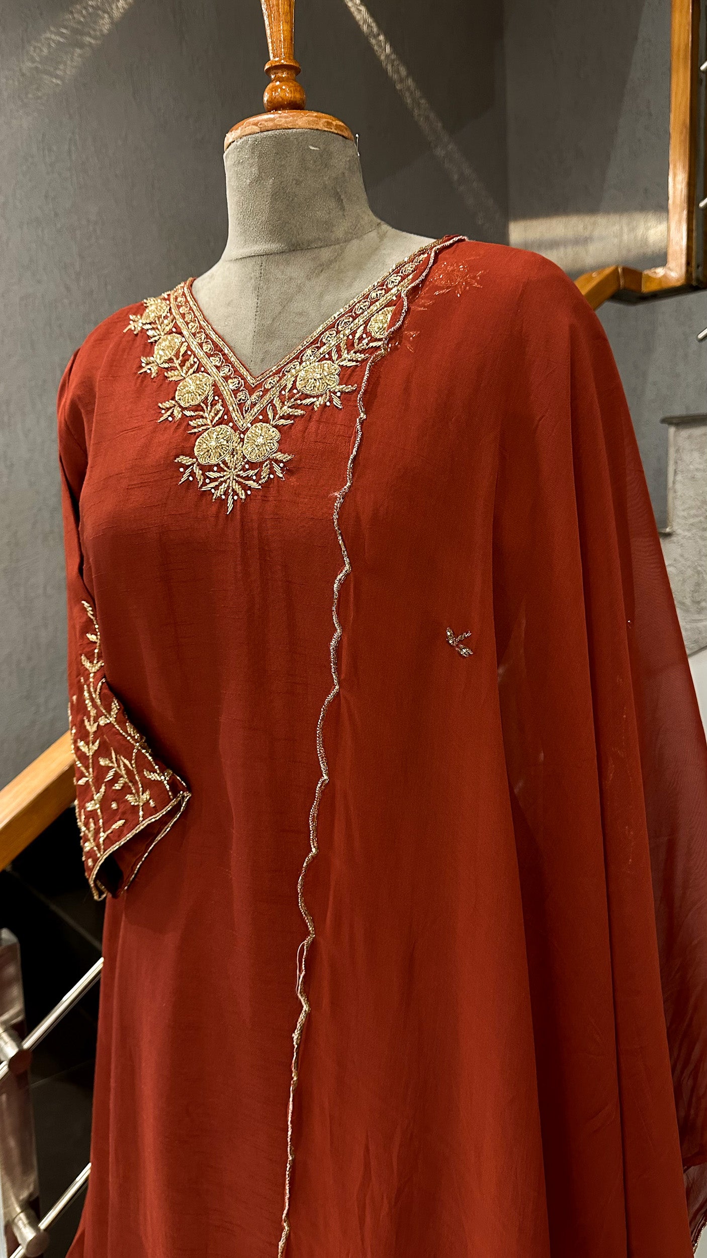 Rust Maroon Modal Silk Salwar Set with Organza Dupatta | Elegant Festive Wear