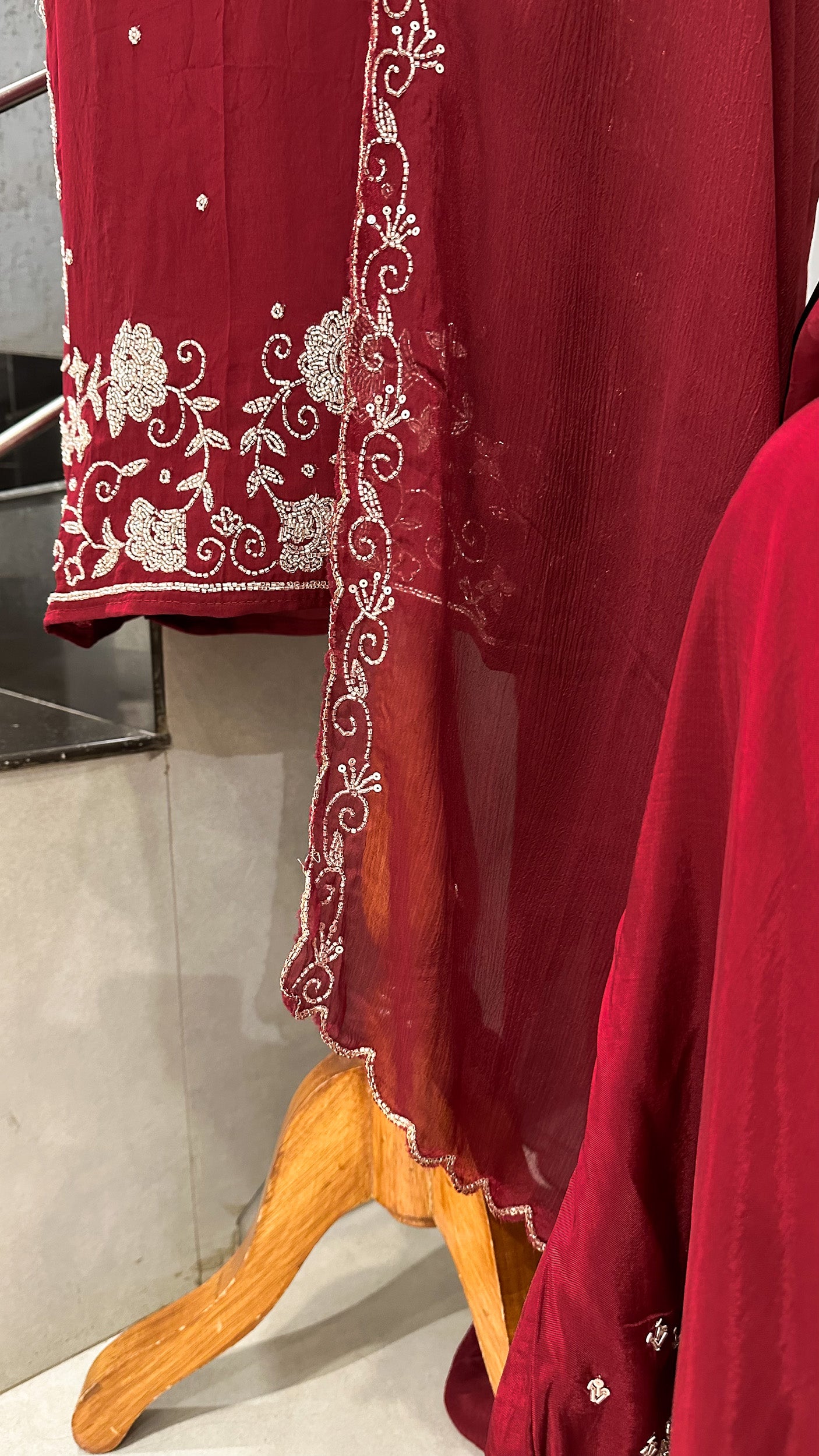 Luxury Red Handwork Churidar Set with Plazo & Chinon Dupatta | Crepe Silk Party Wear Suit