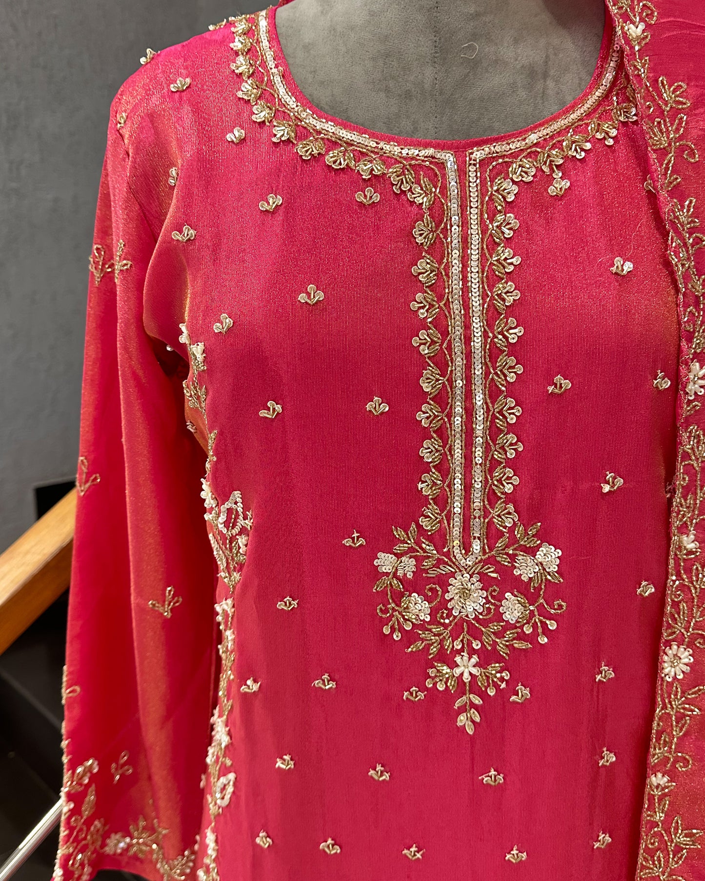 Premium Pink Shimmer Churidar Set with Dupatta & Plazo | Heavy Handwork Party Wear Suit