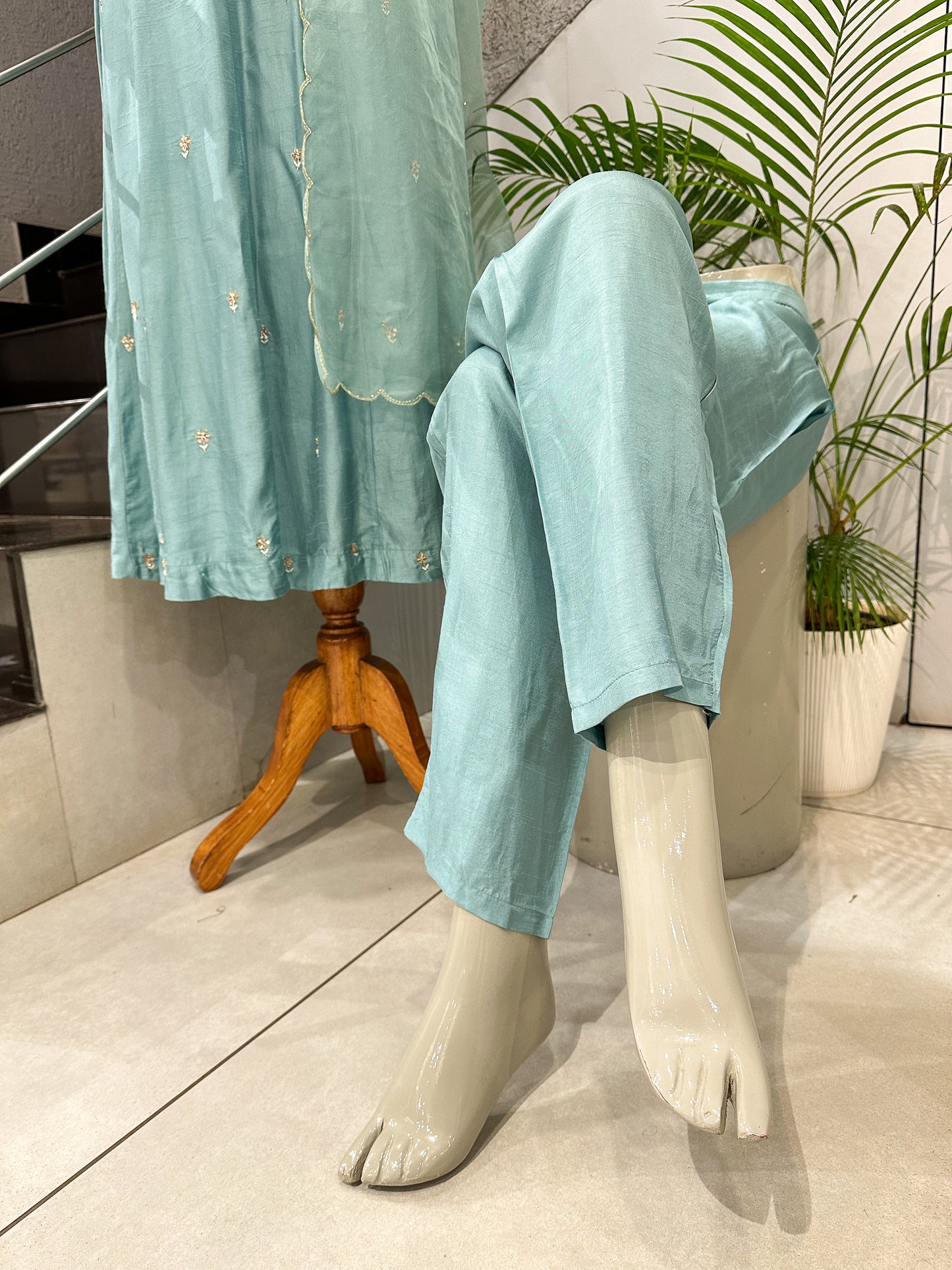 Pastel Blue Dola Silk Anarkali Set with Organza Dupatta | Elegant Festive Wear Suit