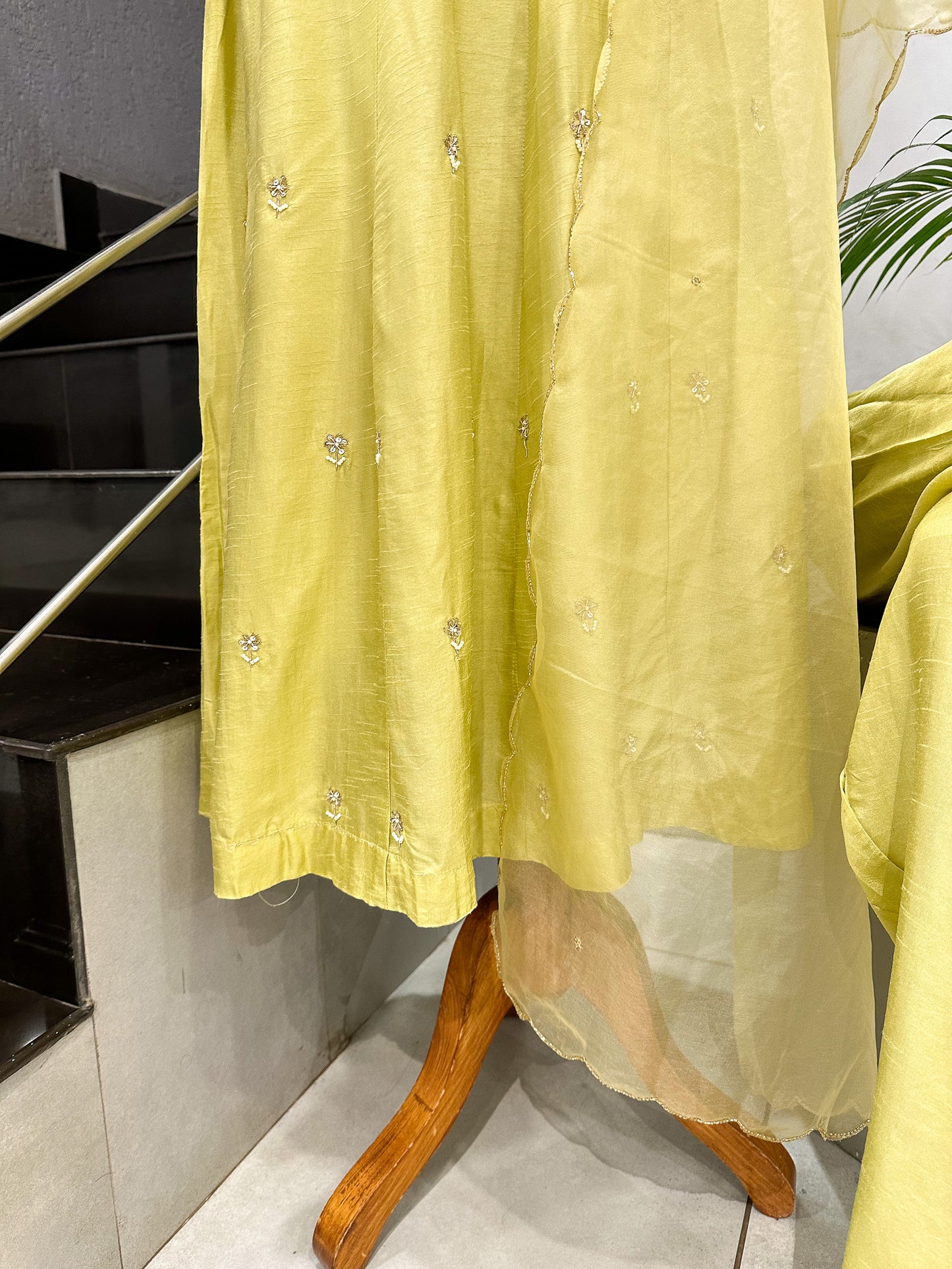 Lemon Yellow Dola Silk Anarkali Set with Organza Dupatta | Elegant Festive Wear