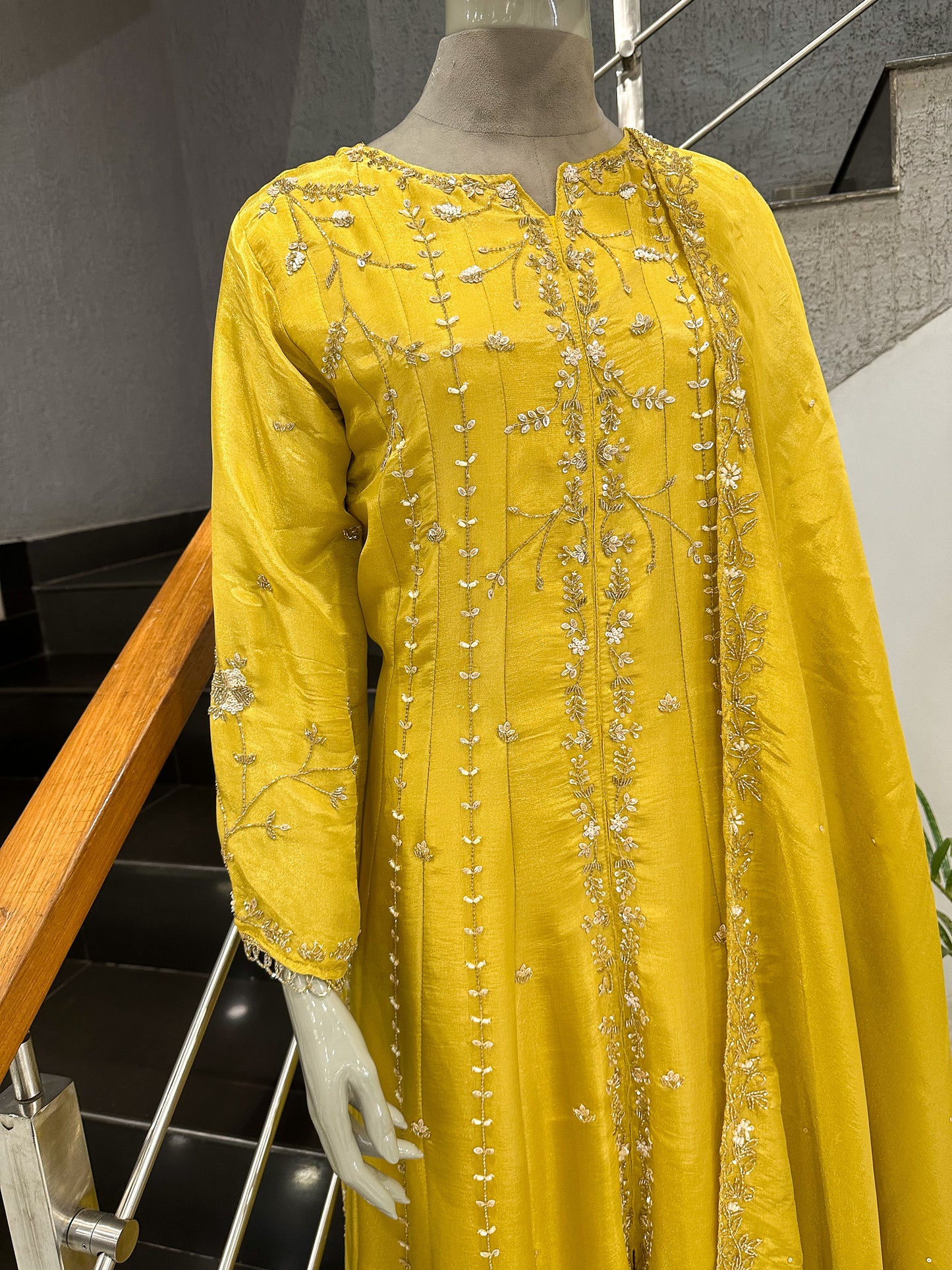 Mustard Yellow Shimmer Salwar Set with Embroidered Dupatta | Premium Party Wear