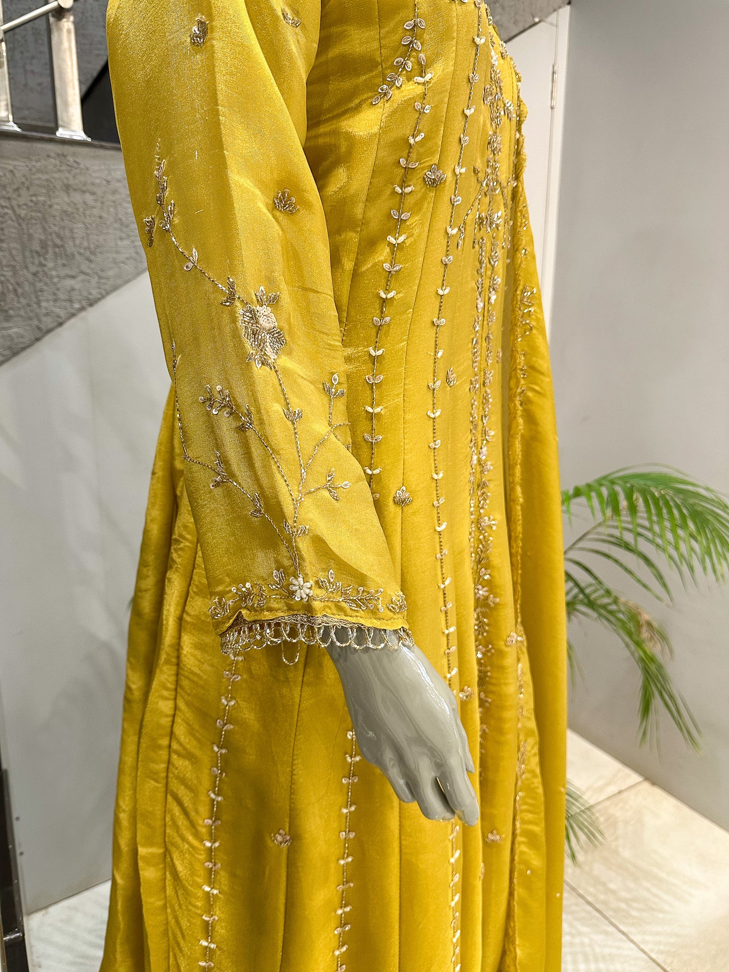 Mustard Yellow Shimmer Salwar Set with Embroidered Dupatta | Premium Party Wear