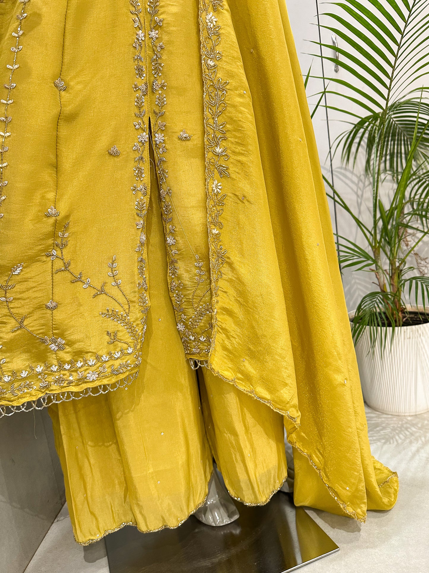 Mustard Yellow Shimmer Salwar Set with Embroidered Dupatta | Premium Party Wear