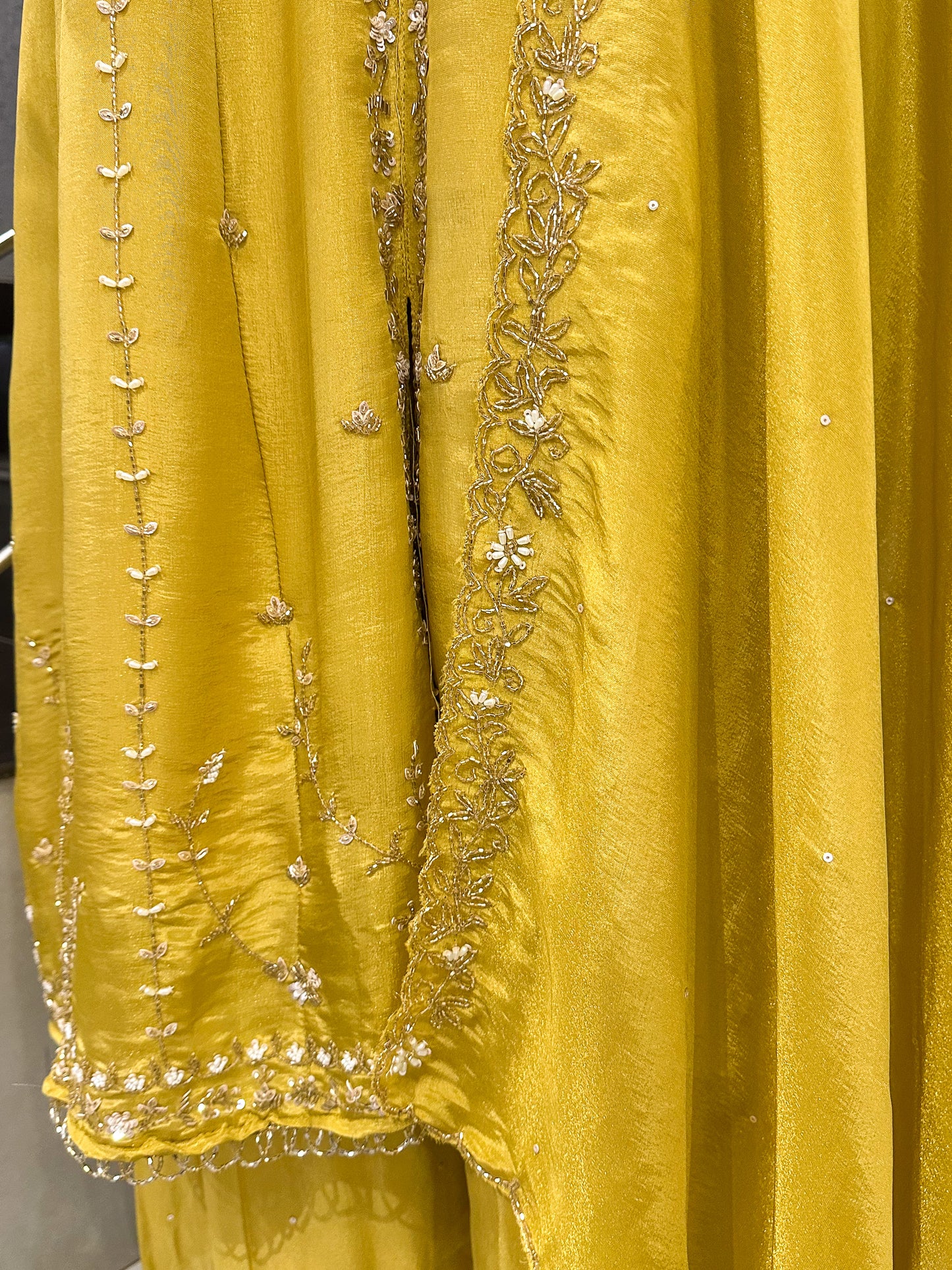 Mustard Yellow Shimmer Salwar Set with Embroidered Dupatta | Premium Party Wear