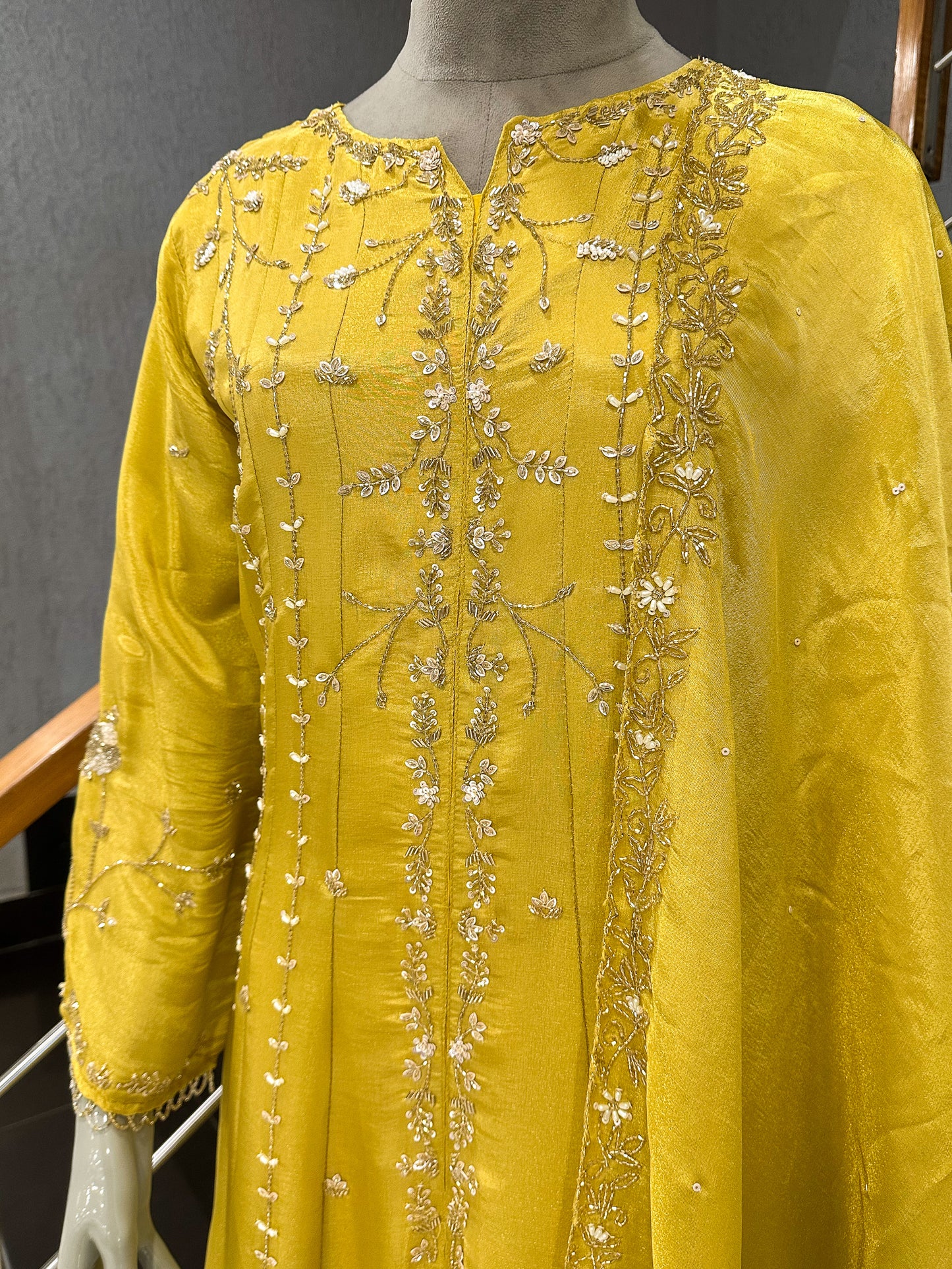 Mustard Yellow Shimmer Salwar Set with Embroidered Dupatta | Premium Party Wear