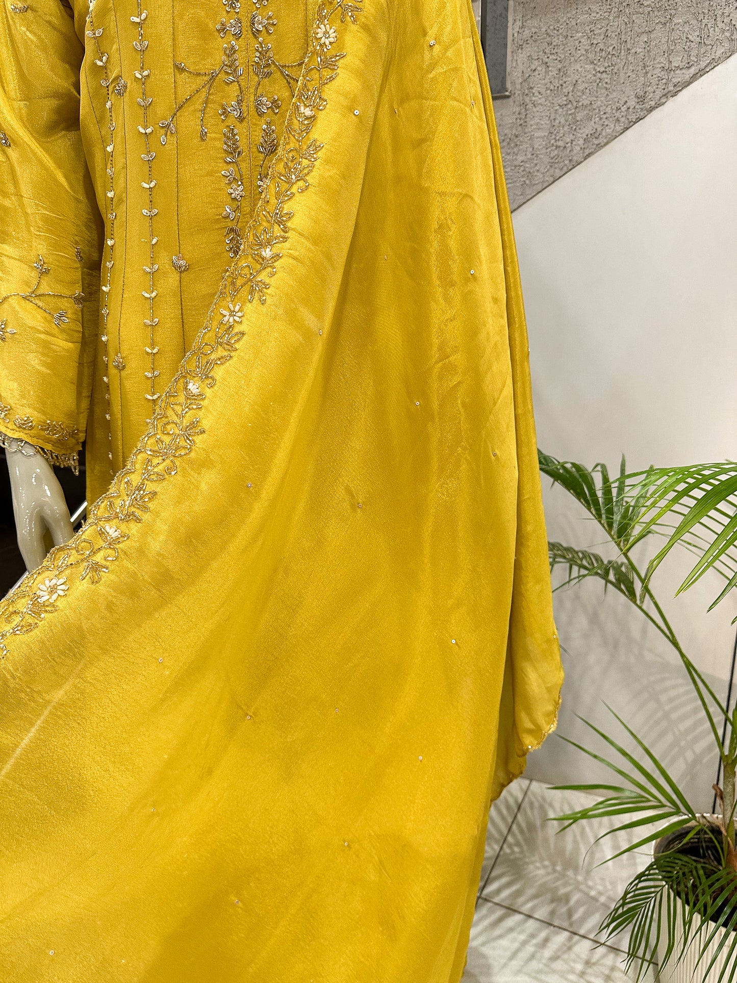 Mustard Yellow Shimmer Salwar Set with Embroidered Dupatta | Premium Party Wear