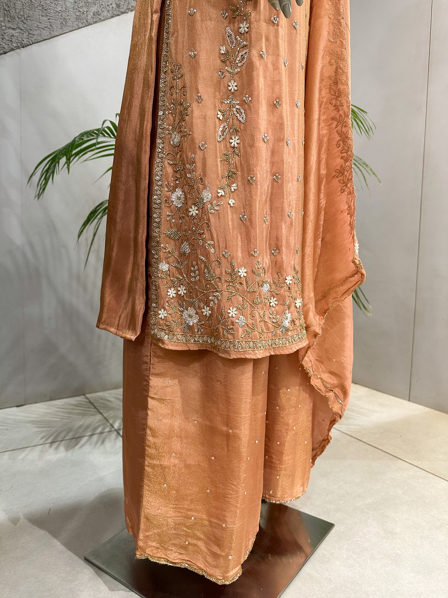 Peach Shimmer Embroidered Salwar Set with Dupatta | Elegant Festive Wear