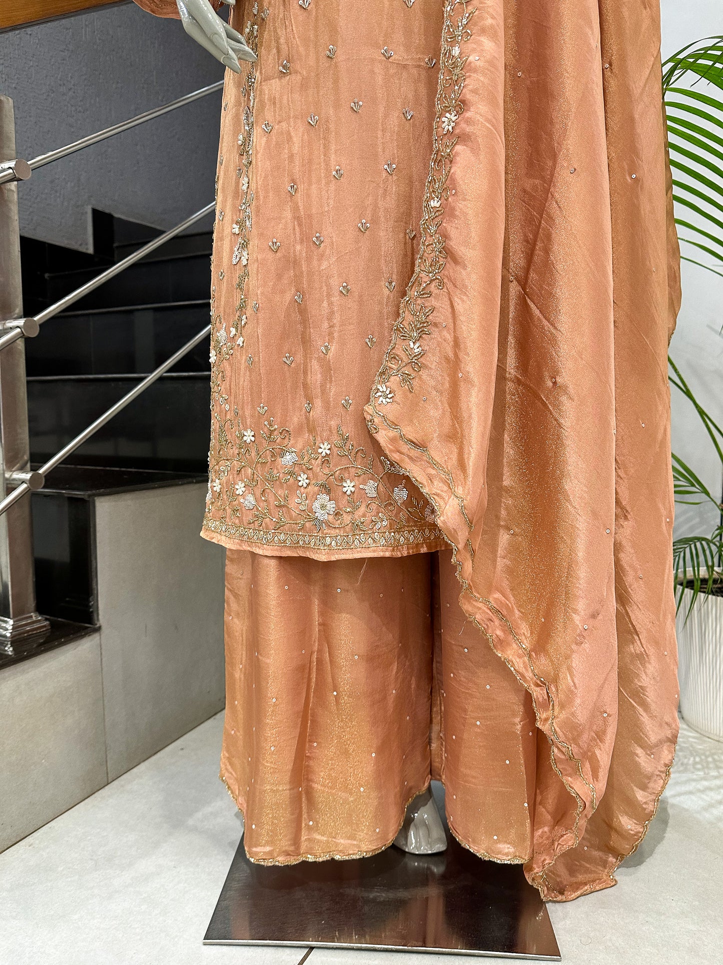 Peach Shimmer Embroidered Salwar Set with Dupatta | Elegant Festive Wear