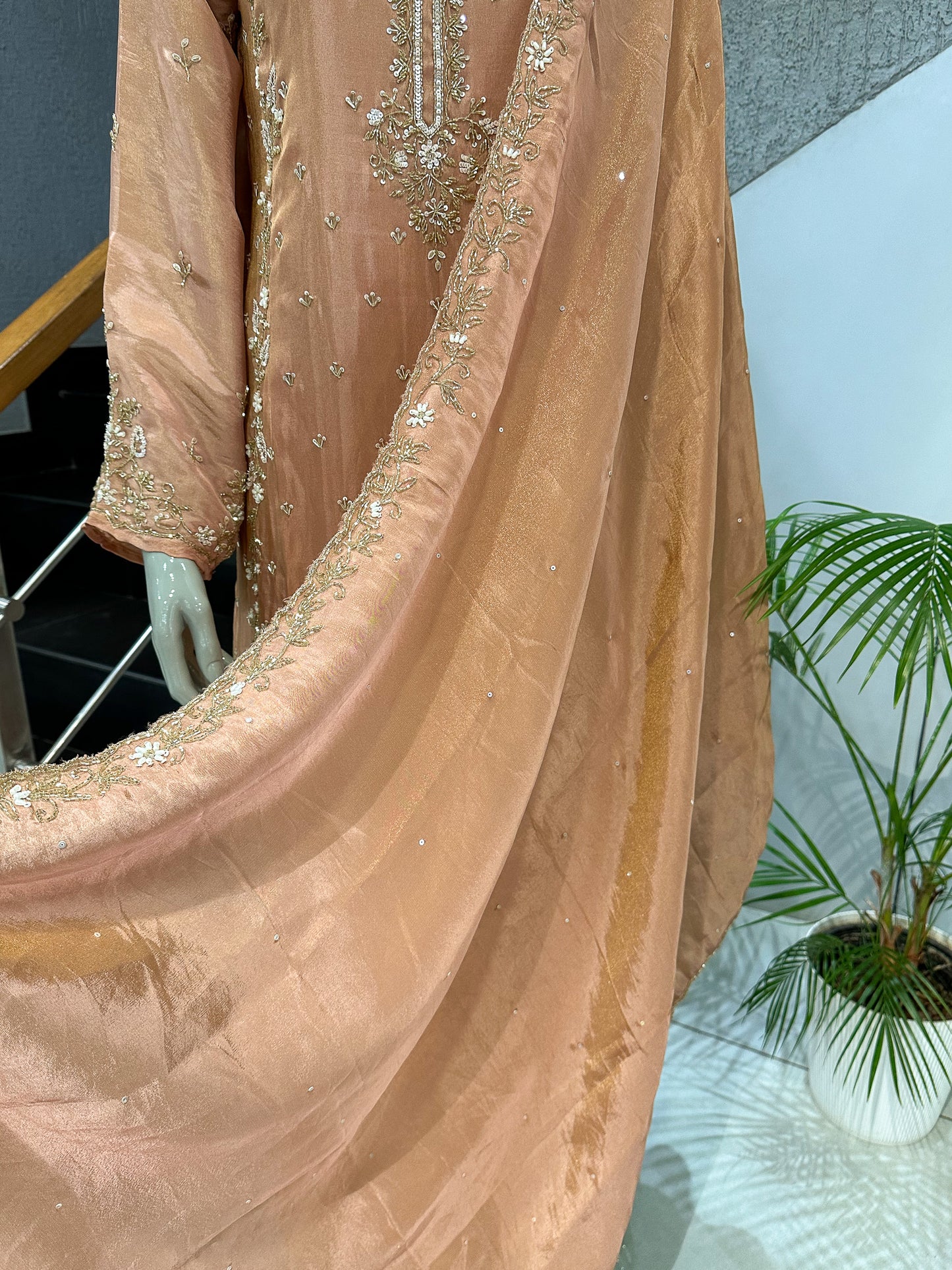 Peach Shimmer Embroidered Salwar Set with Dupatta | Elegant Festive Wear
