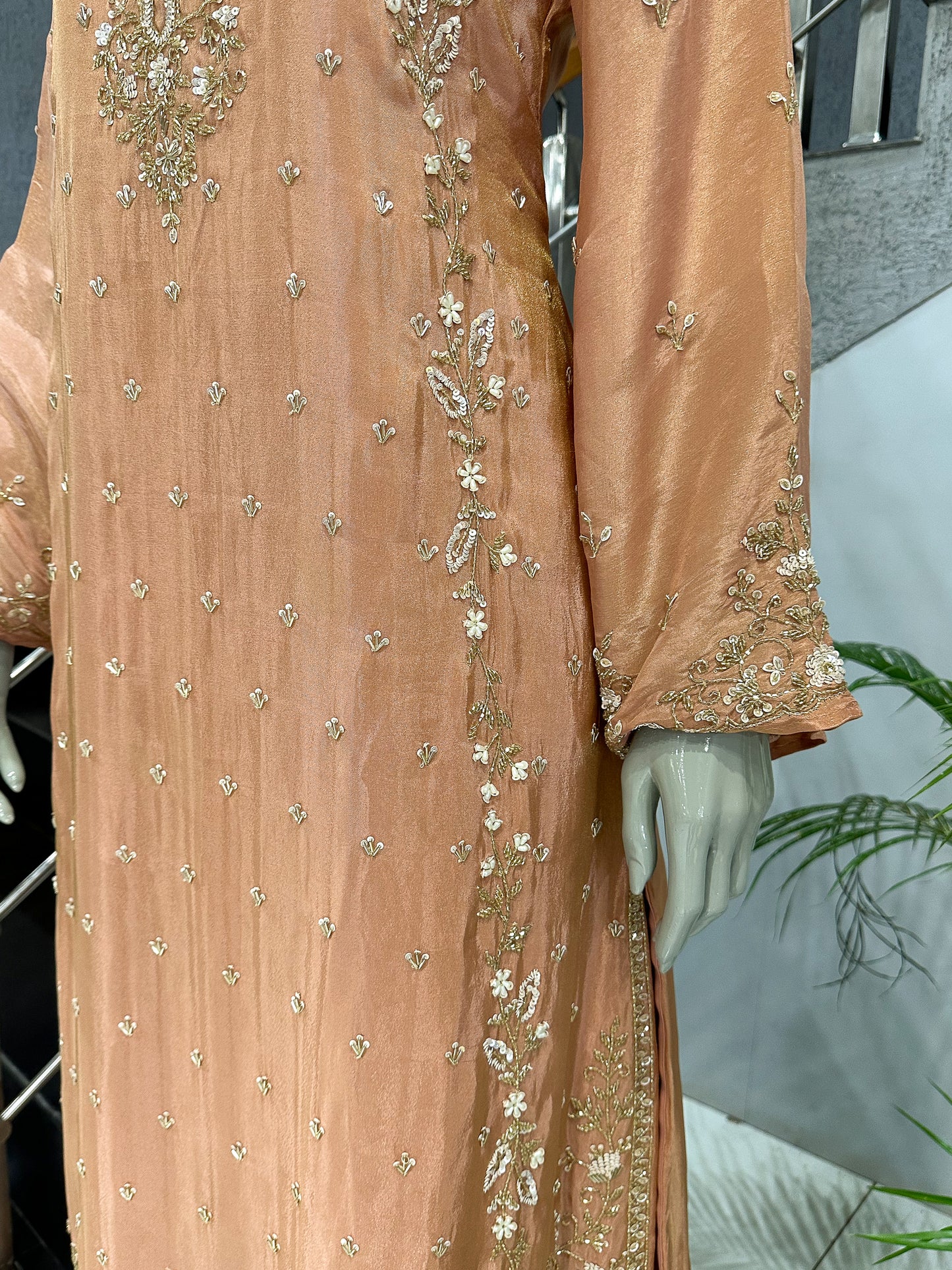 Peach Shimmer Embroidered Salwar Set with Dupatta | Elegant Festive Wear