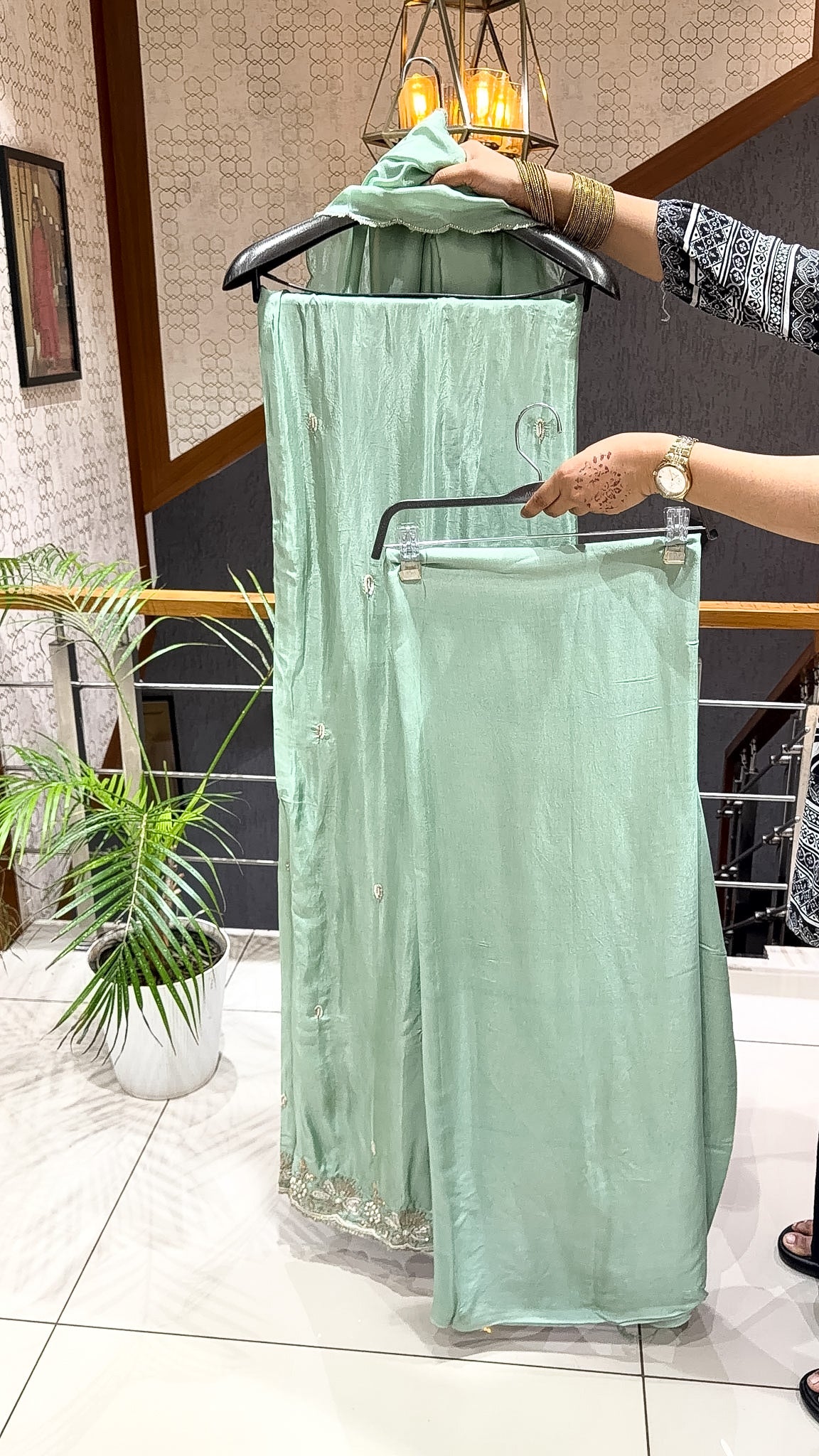 SHOWOFF WOMEN Luxury Organza Handwork Unstitched Party Wear Churidar Set with Designer Organza Dupatta