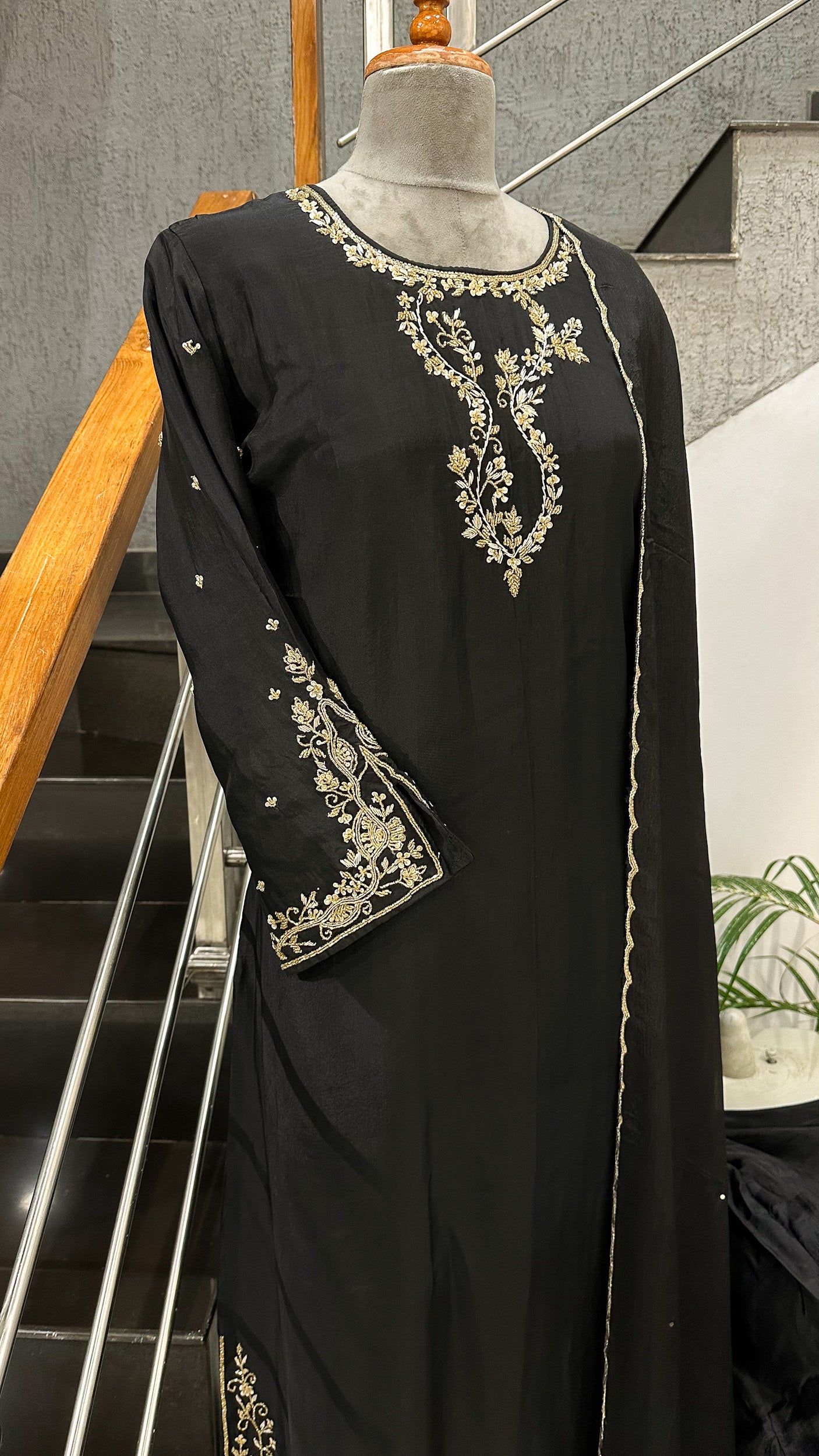 Elegant Black Embroidered Churidar Set with Dupatta | Party Wear Ethnic Suit for Women