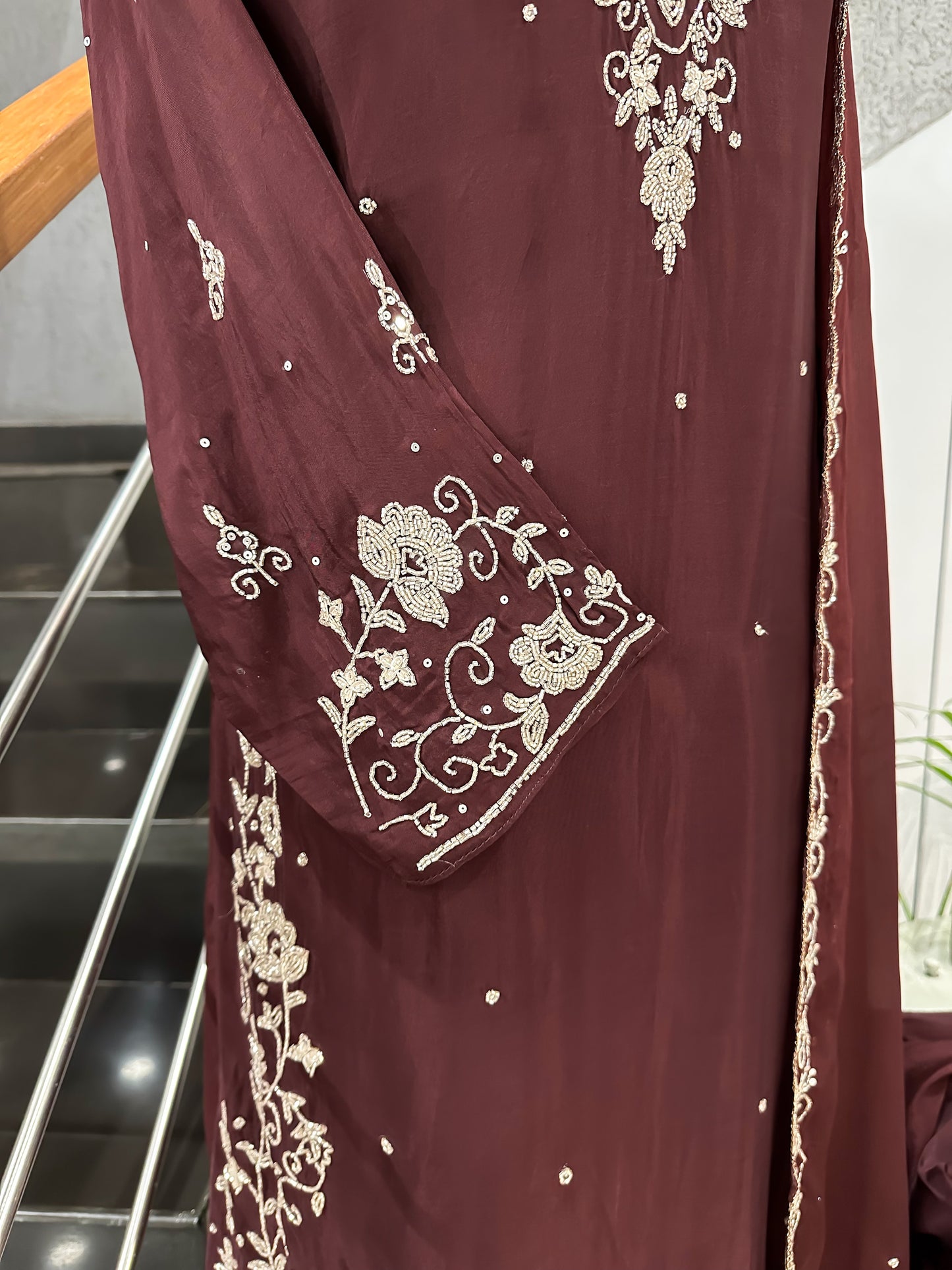 Elegant Maroon Handwork Churidar Set with Plazo & Chinon Dupatta | Party Wear Designer Suit