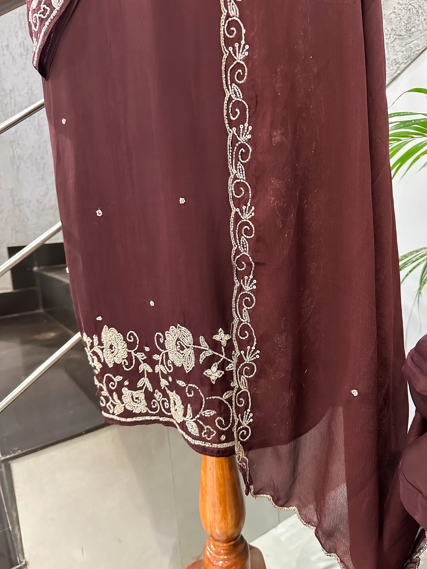 Elegant Maroon Handwork Churidar Set with Plazo & Chinon Dupatta | Party Wear Designer Suit