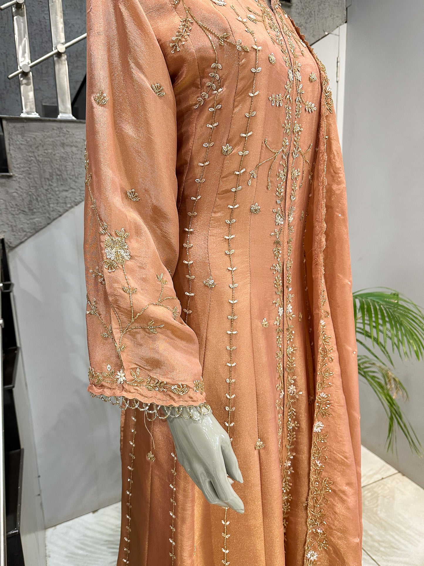 Peach Shimmer Embroidered Salwar Set with Dupatta | Elegant Party Wear