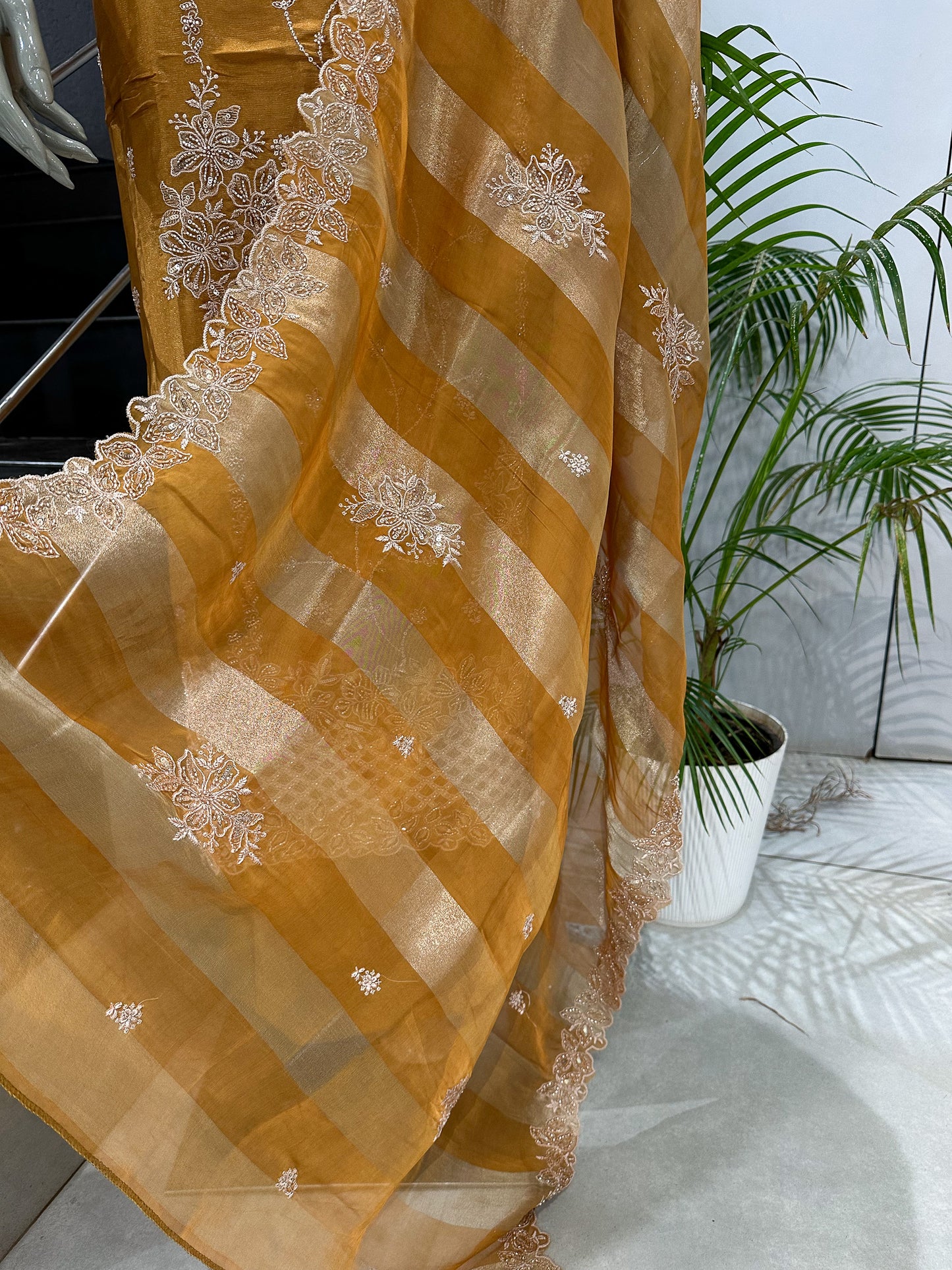Mustard Gold Shimmer Unstitched Churidar Set with Embroidered Dupatta | Festive Designer Fabric