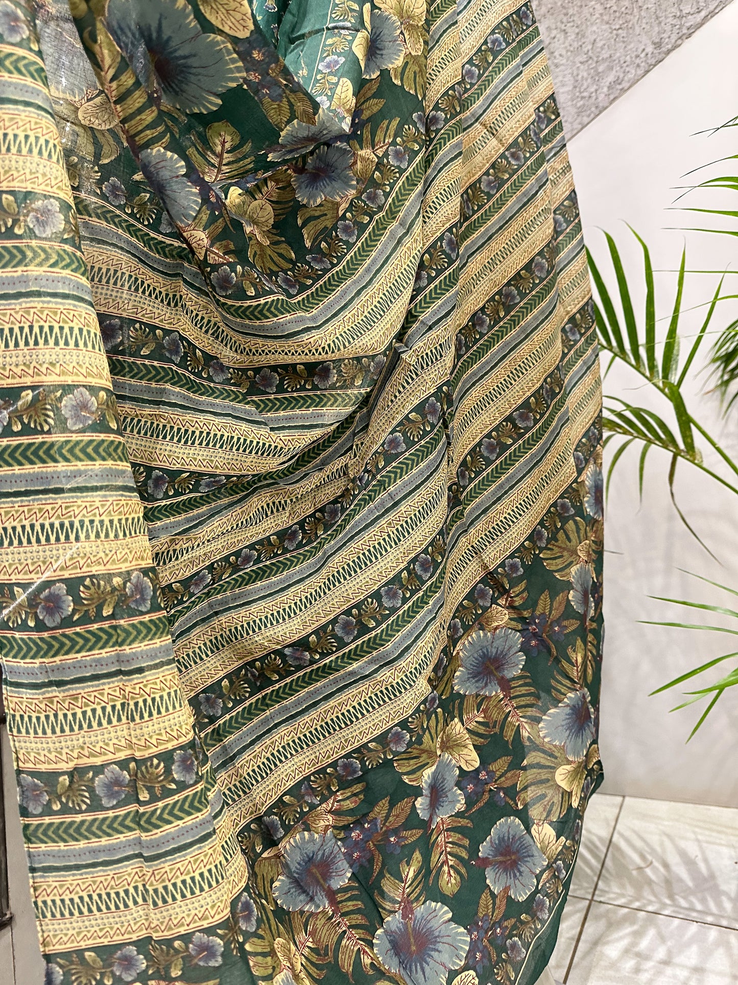 Elegant Green Cotton Churidar Set with Floral Dupatta & Pintuck Kurta Design