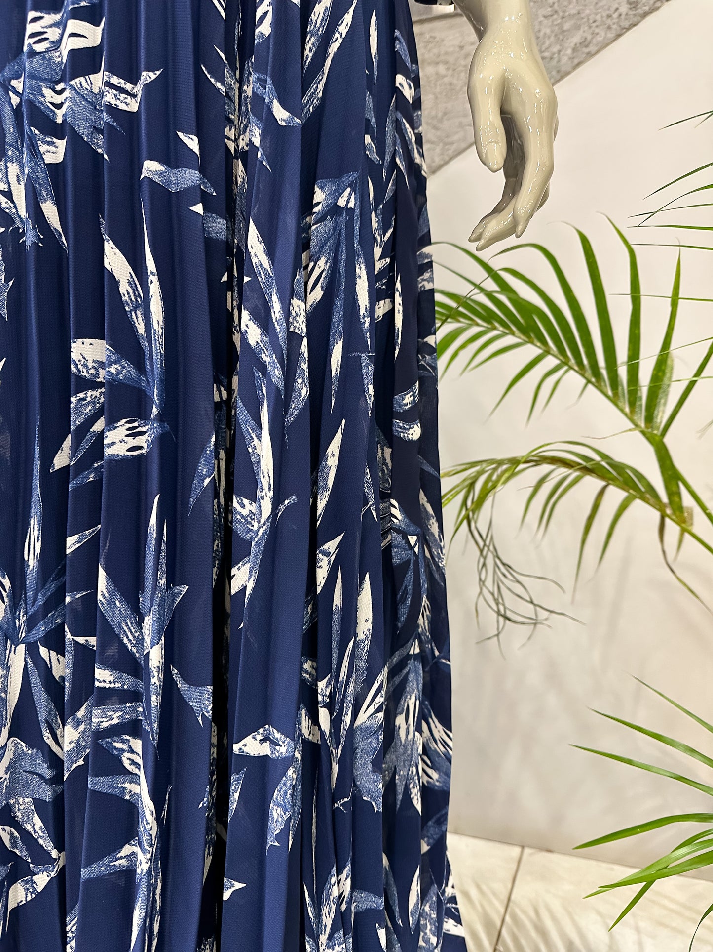 Navy Blue Floral Chiffon Maxi Gown | Elegant Flowing Long Dress for Women