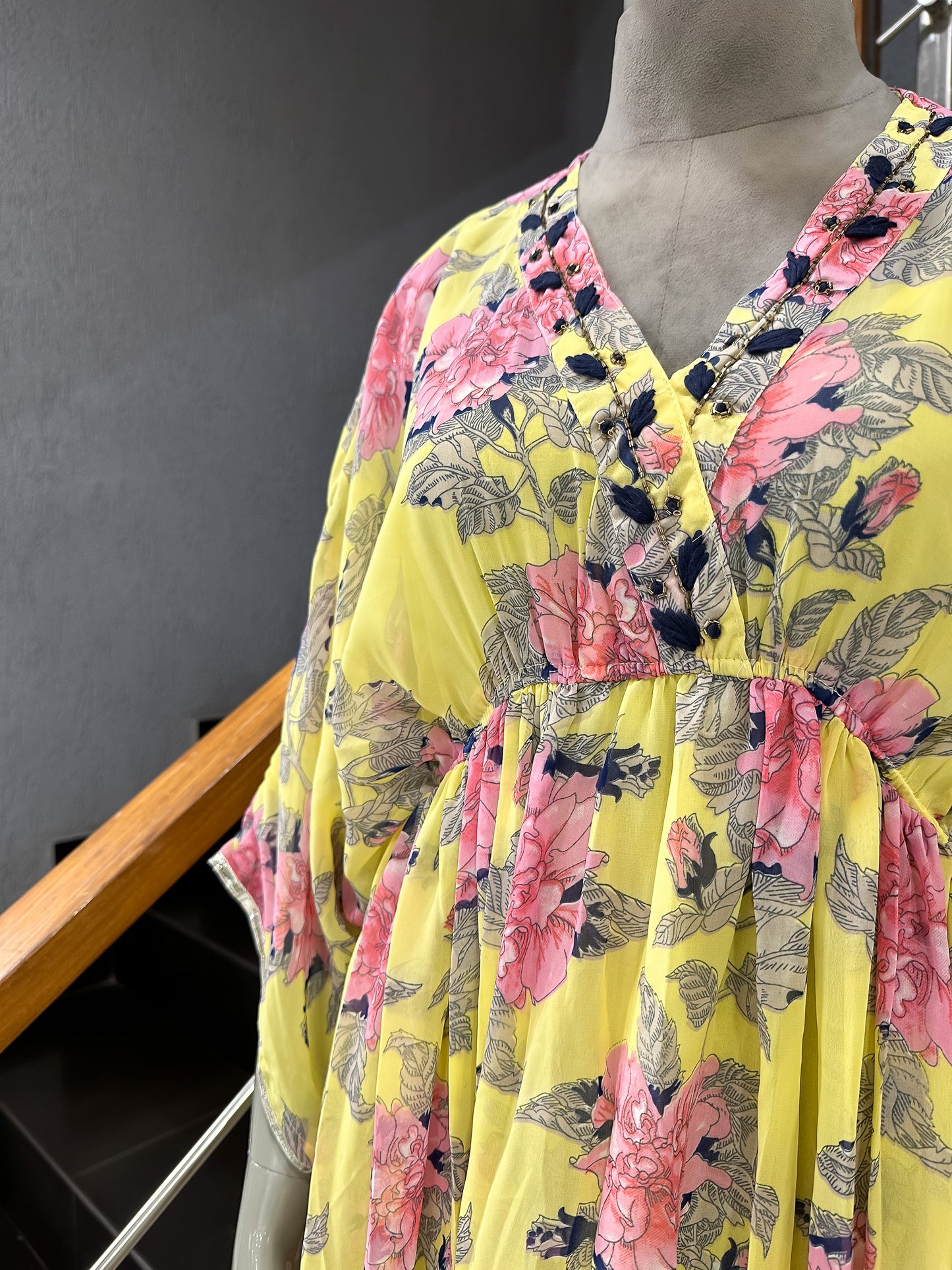 Yellow Floral Georgette Gown with Cotton Inner | Lightweight Flow Dress