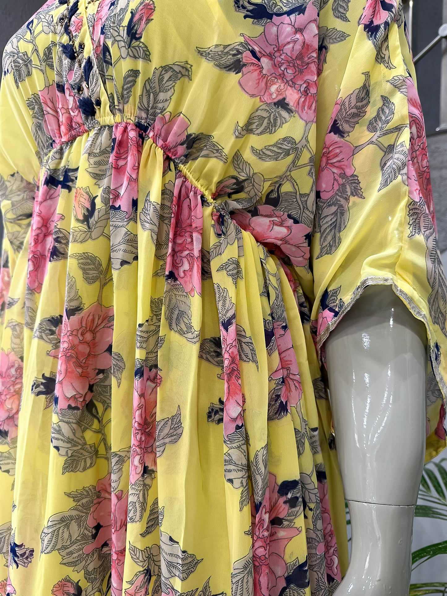 Yellow Floral Georgette Gown with Cotton Inner | Lightweight Flow Dress