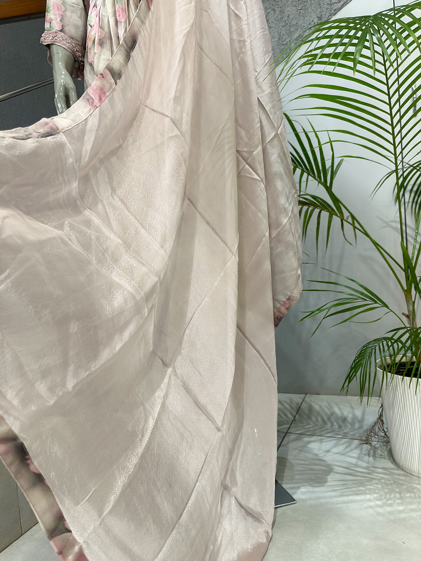 Pastel Floral Chiffon Long Gown Set with Dupatta | Elegant Party Wear Maxi Dress