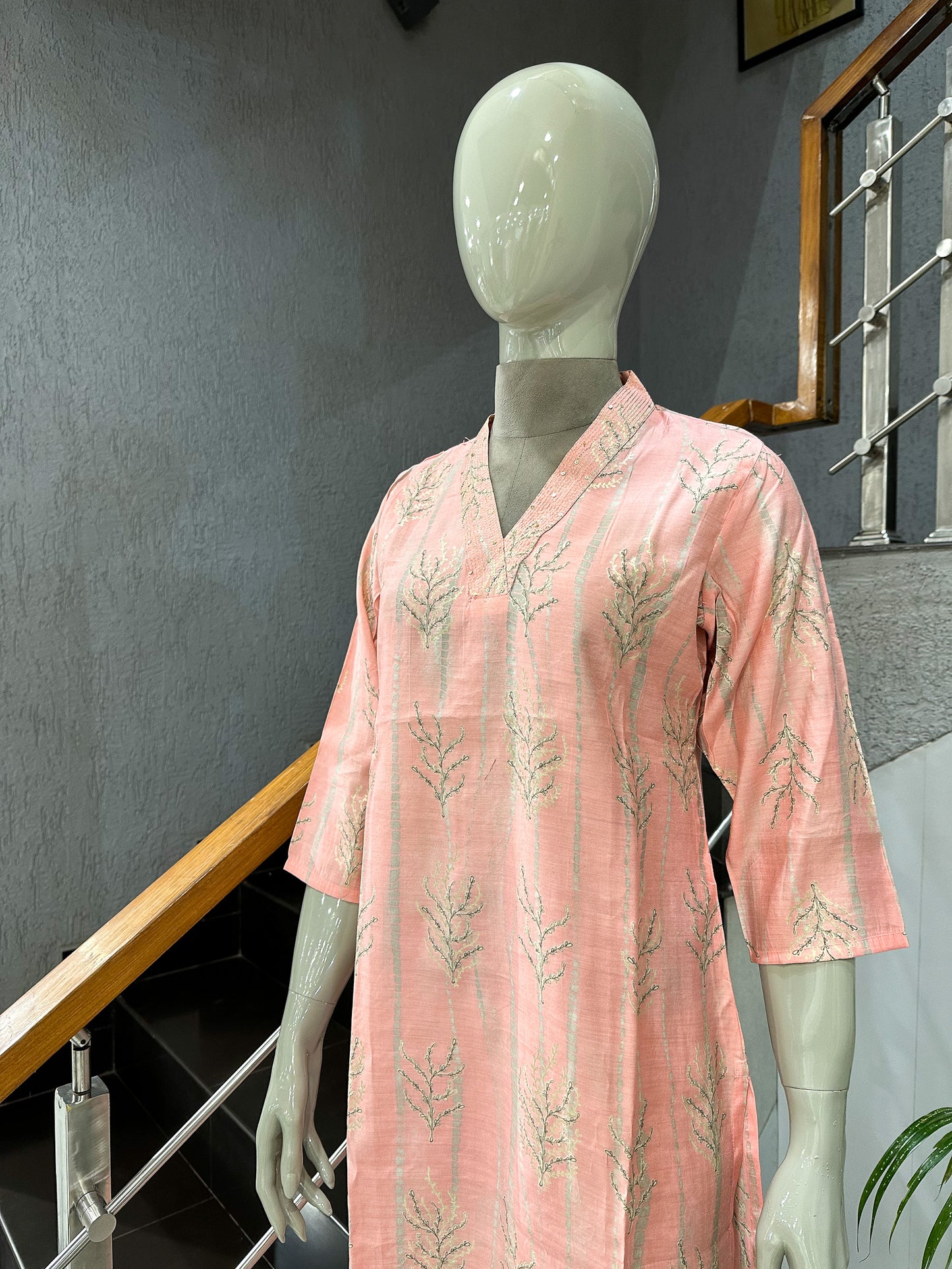 Luxury Muslin Kurta for Women – Peach Printed Straight Kurta