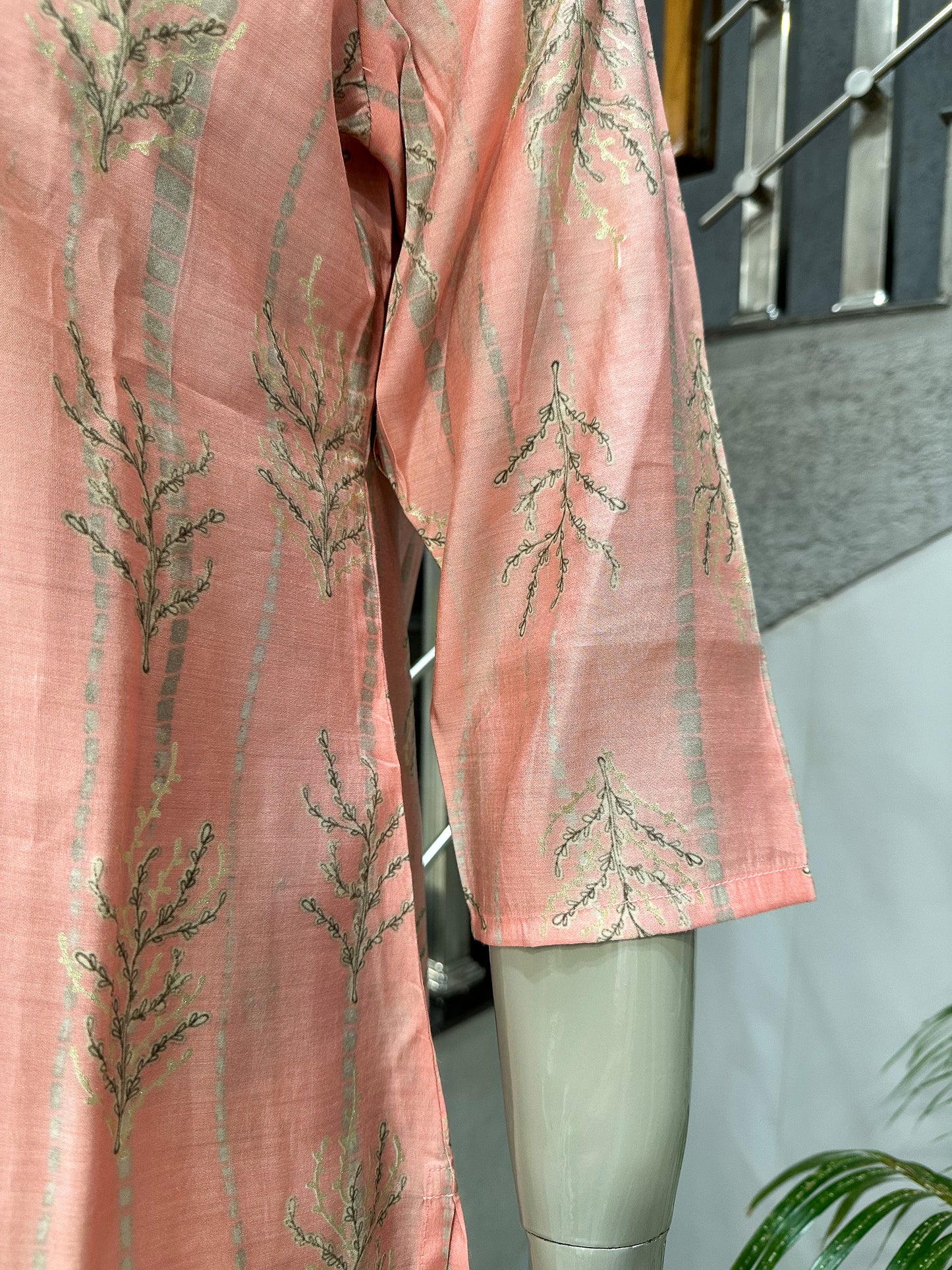 Luxury Muslin Kurta for Women – Peach Printed Straight Kurta