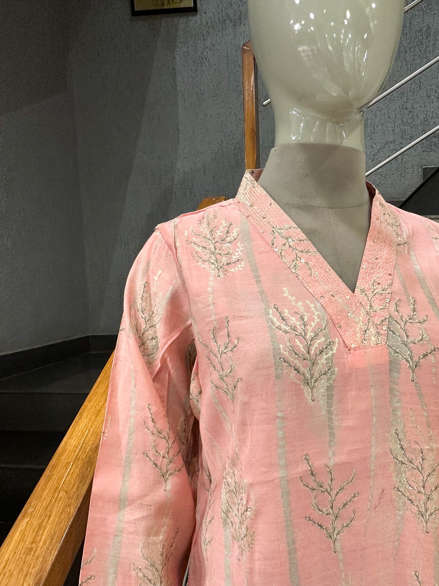 Luxury Muslin Kurta for Women – Peach Printed Straight Kurta
