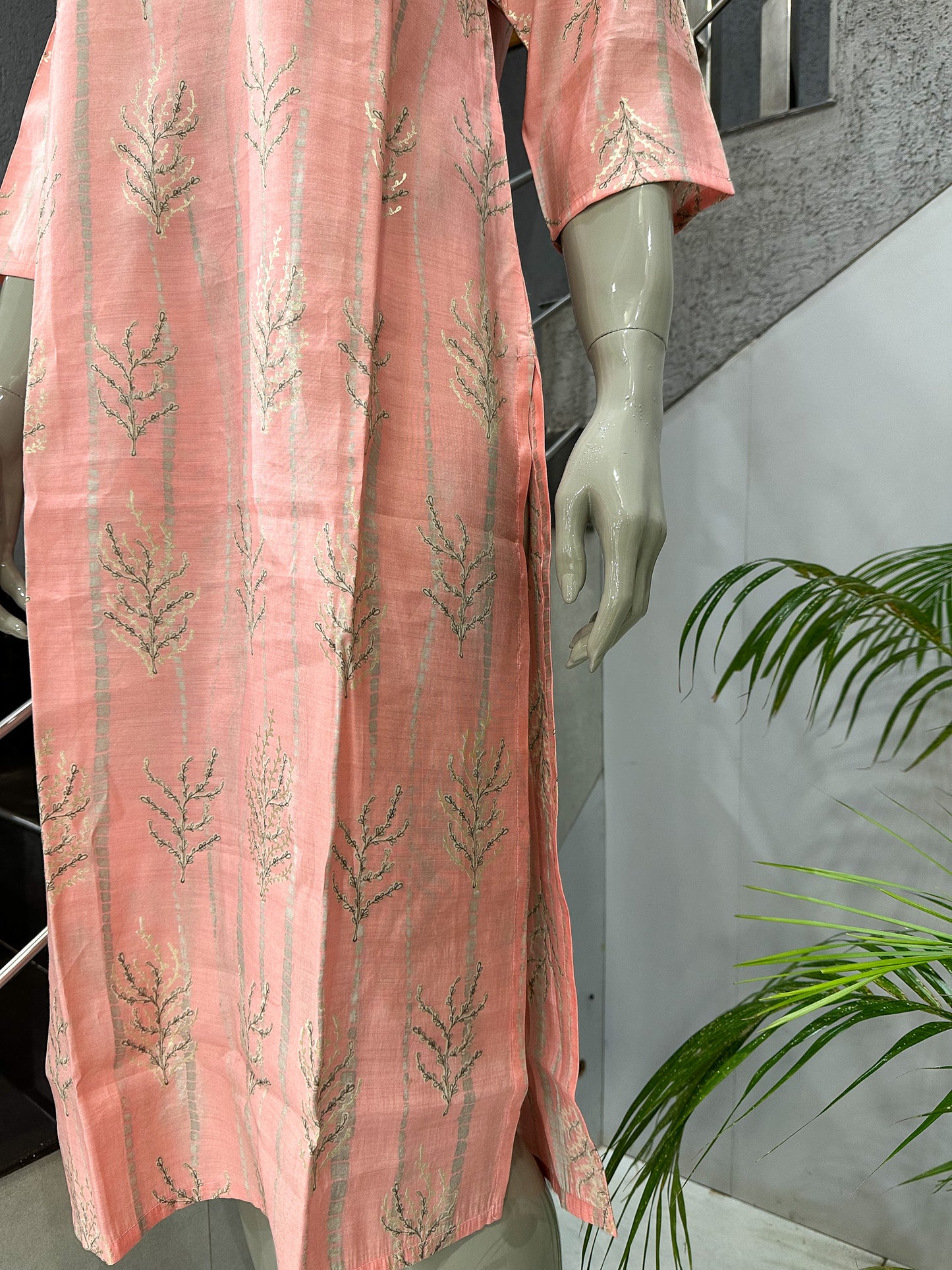Luxury Muslin Kurta for Women – Peach Printed Straight Kurta