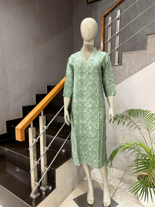 Luxury Sage Green Muslin Kurta for Women
