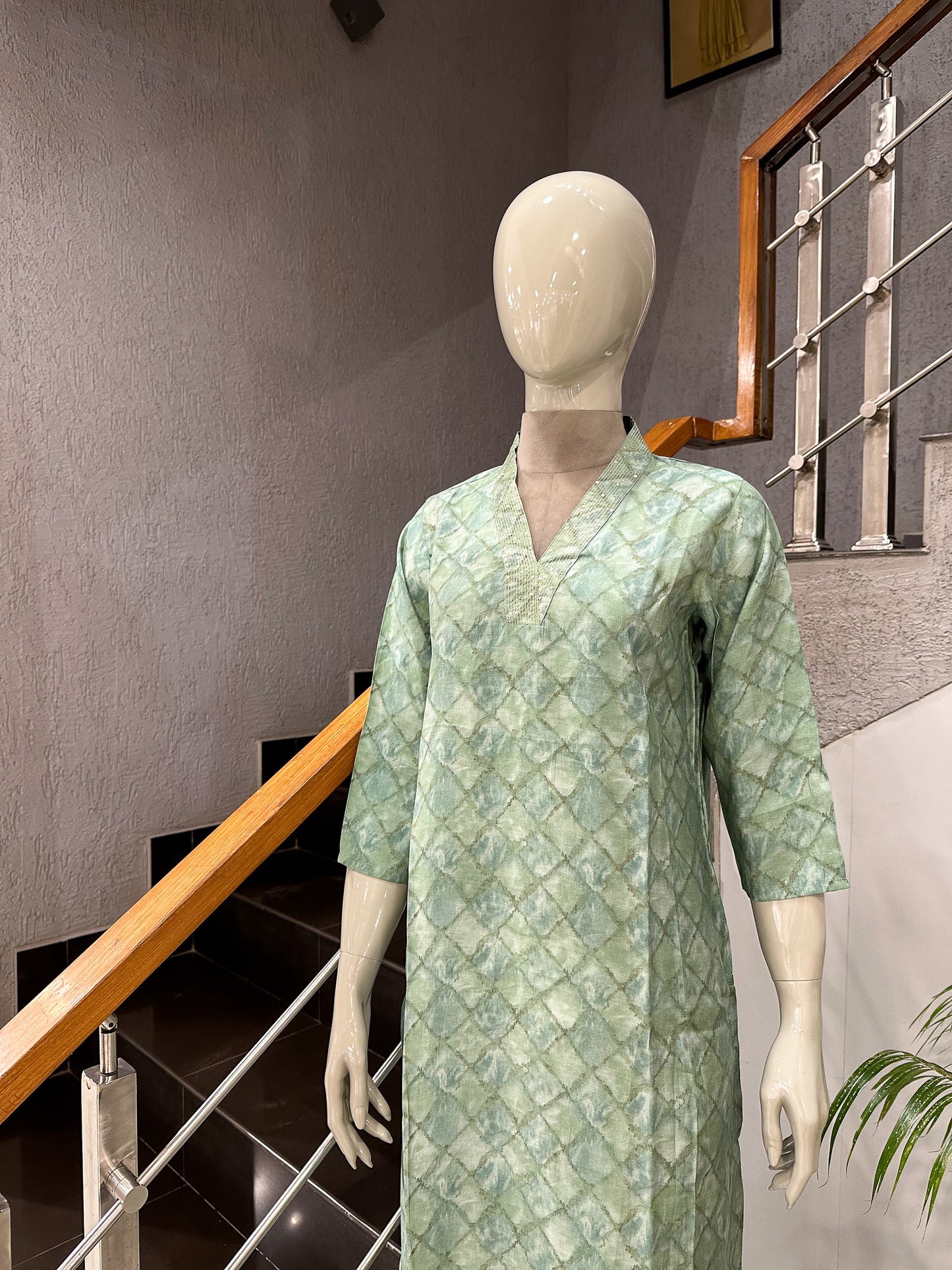 Luxury Sage Green Muslin Kurta for Women